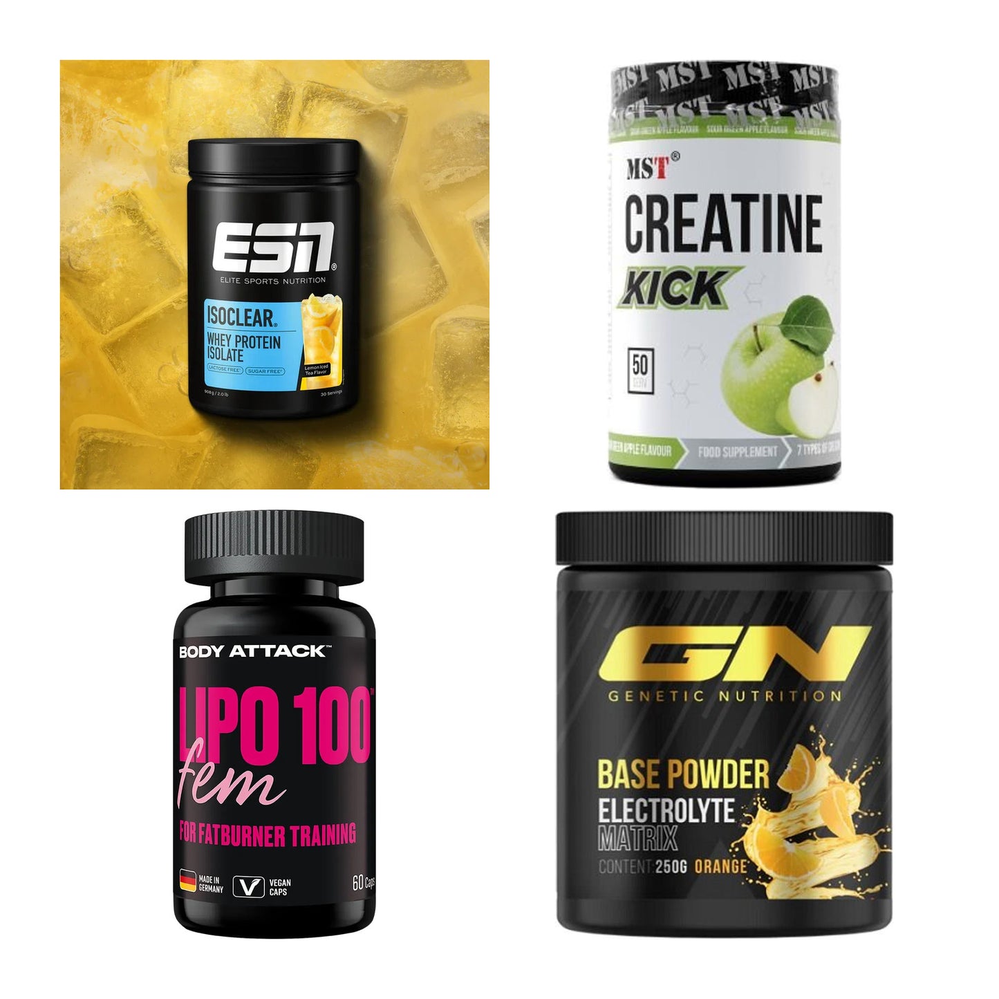 Wettkampfvorbereitung: ESN ISOCLEAR + MST Creatine + 2 weitere – alle enthaltenen Artikel