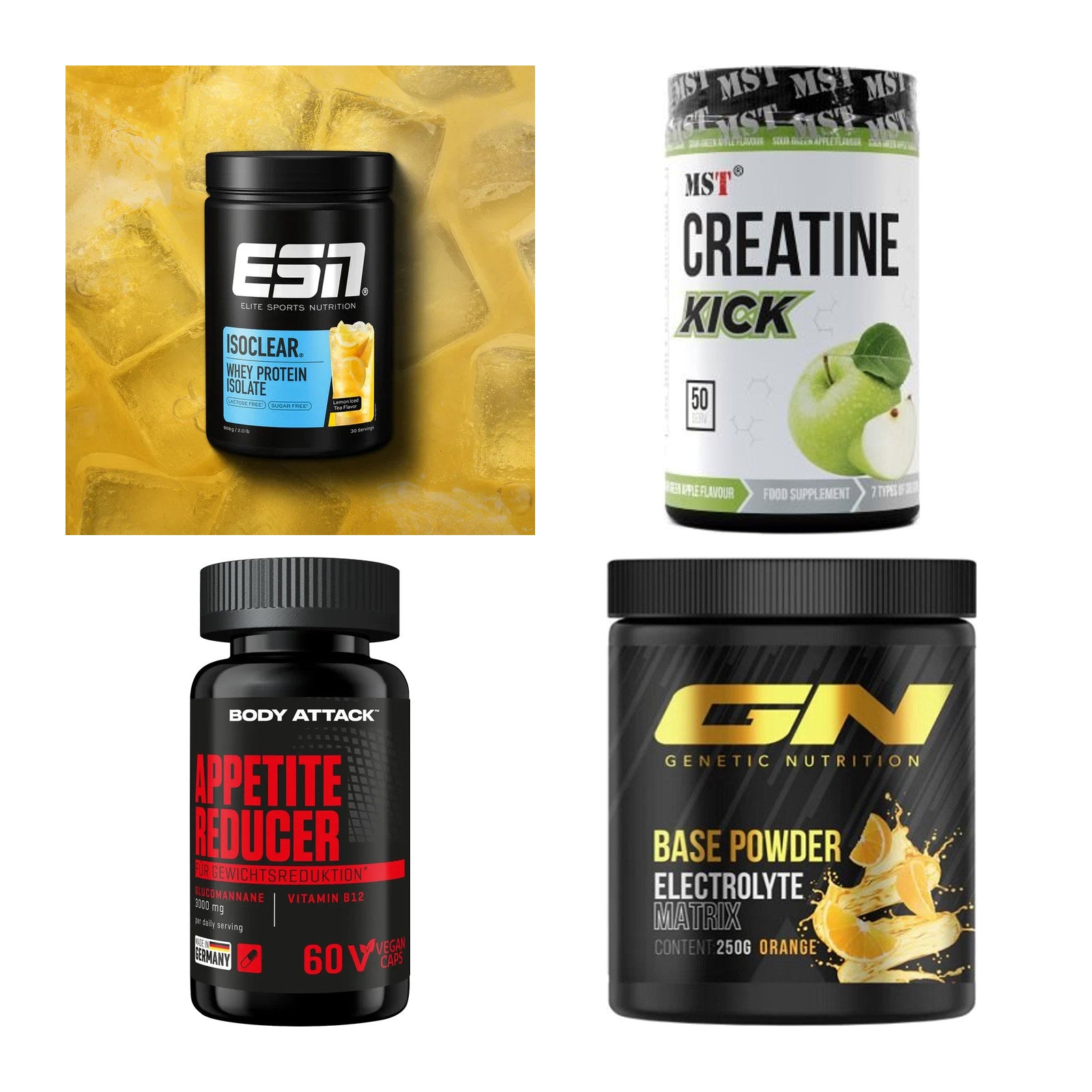 Wettkampfvorbereitung: ESN ISOCLEAR + MST Creatine + 2 weitere – alle enthaltenen Artikel