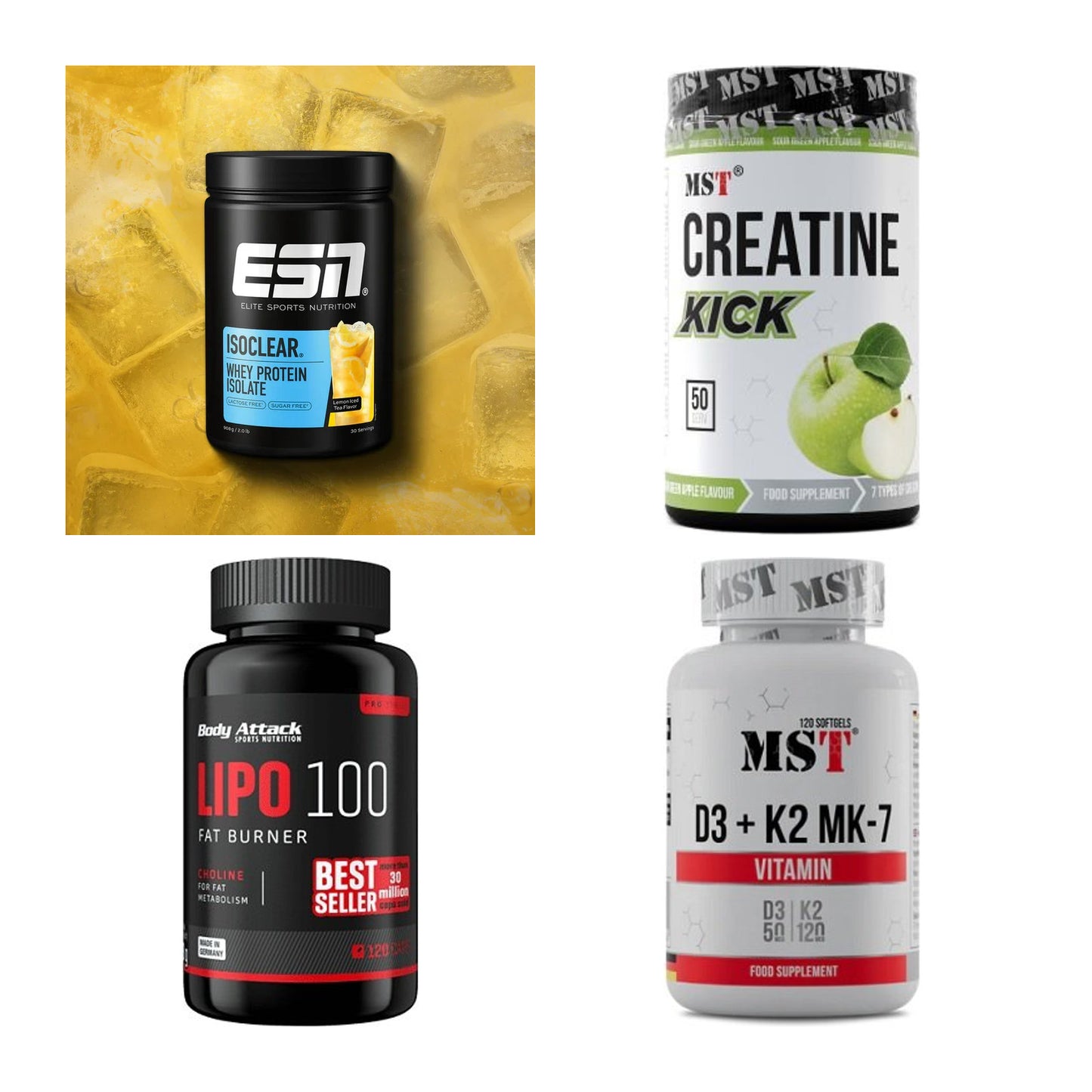 Wettkampfvorbereitung: ESN ISOCLEAR + MST Creatine + 2 weitere – alle enthaltenen Artikel