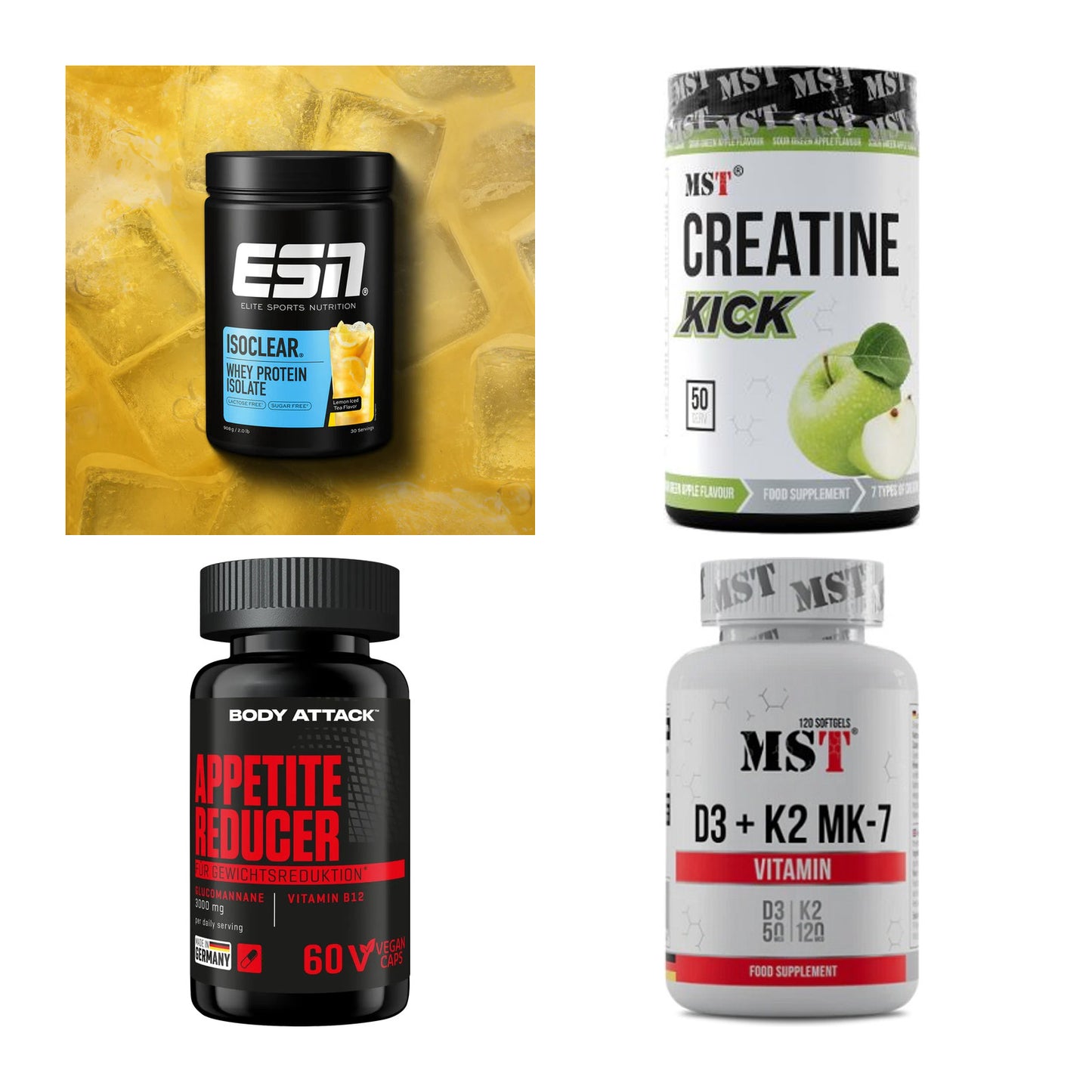 Wettkampfvorbereitung: ESN ISOCLEAR + MST Creatine + 2 weitere – alle enthaltenen Artikel