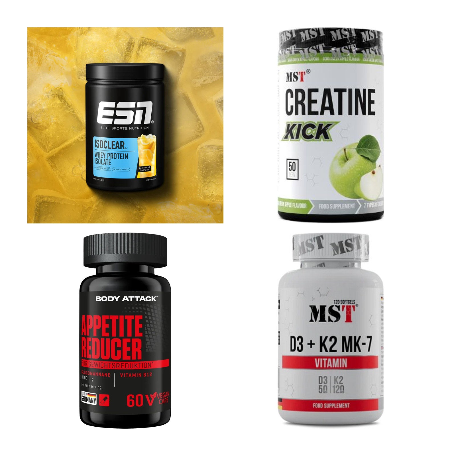 Wettkampfvorbereitung: ESN ISOCLEAR + MST Creatine + 2 weitere – alle enthaltenen Artikel