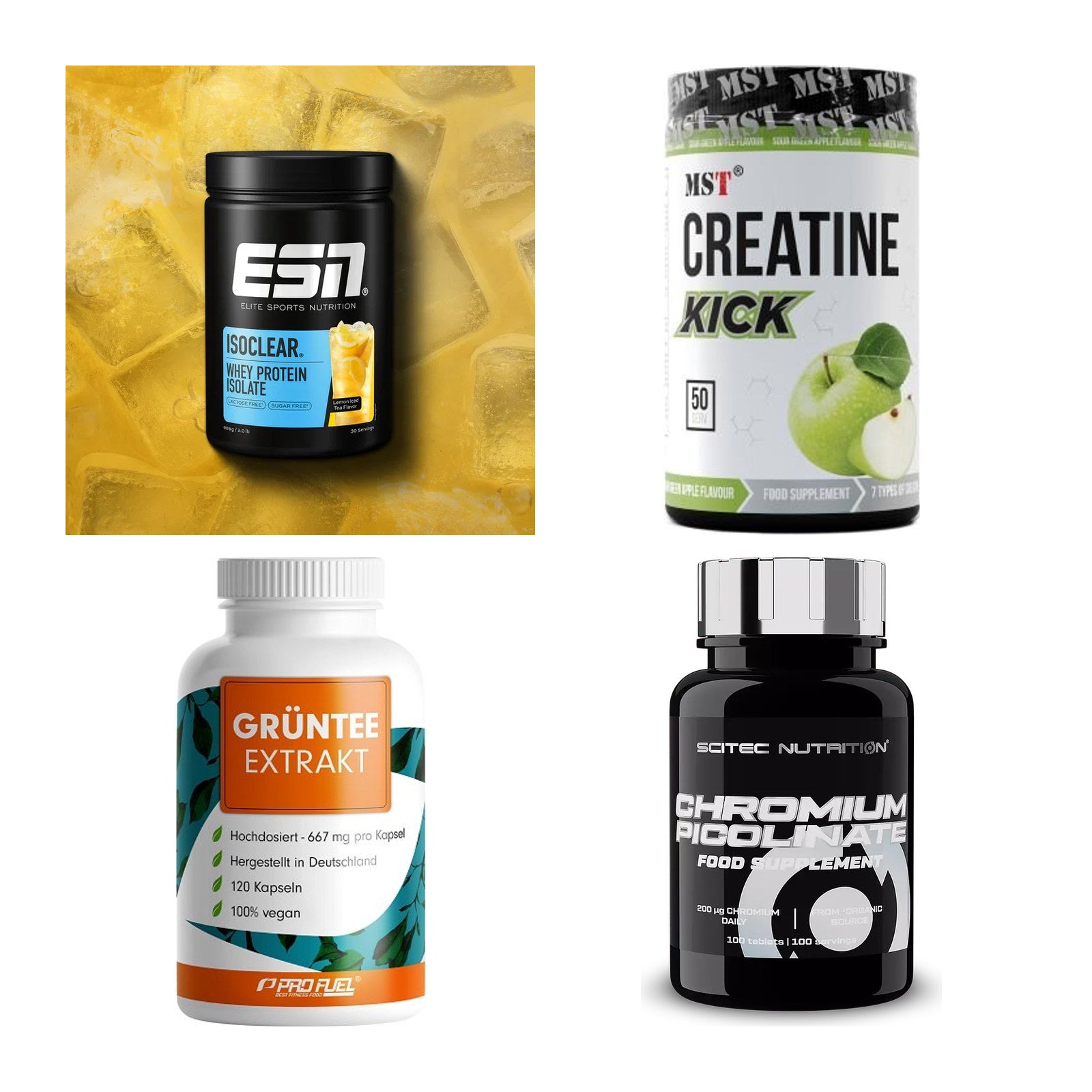 Wettkampfvorbereitung: ESN ISOCLEAR + MST Creatine + 2 weitere – alle enthaltenen Artikel