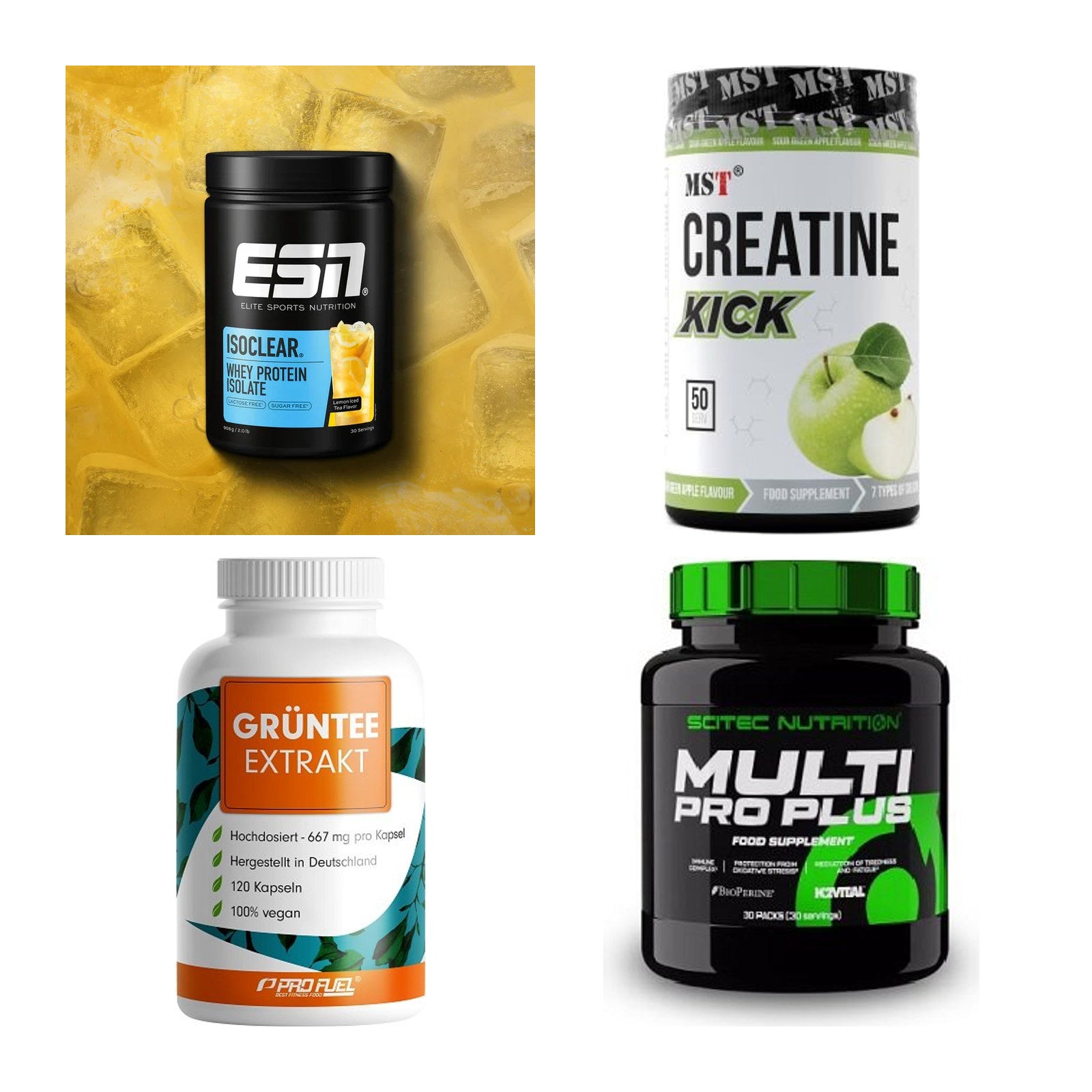 Wettkampfvorbereitung: ESN ISOCLEAR + MST Creatine + 2 weitere – alle enthaltenen Artikel