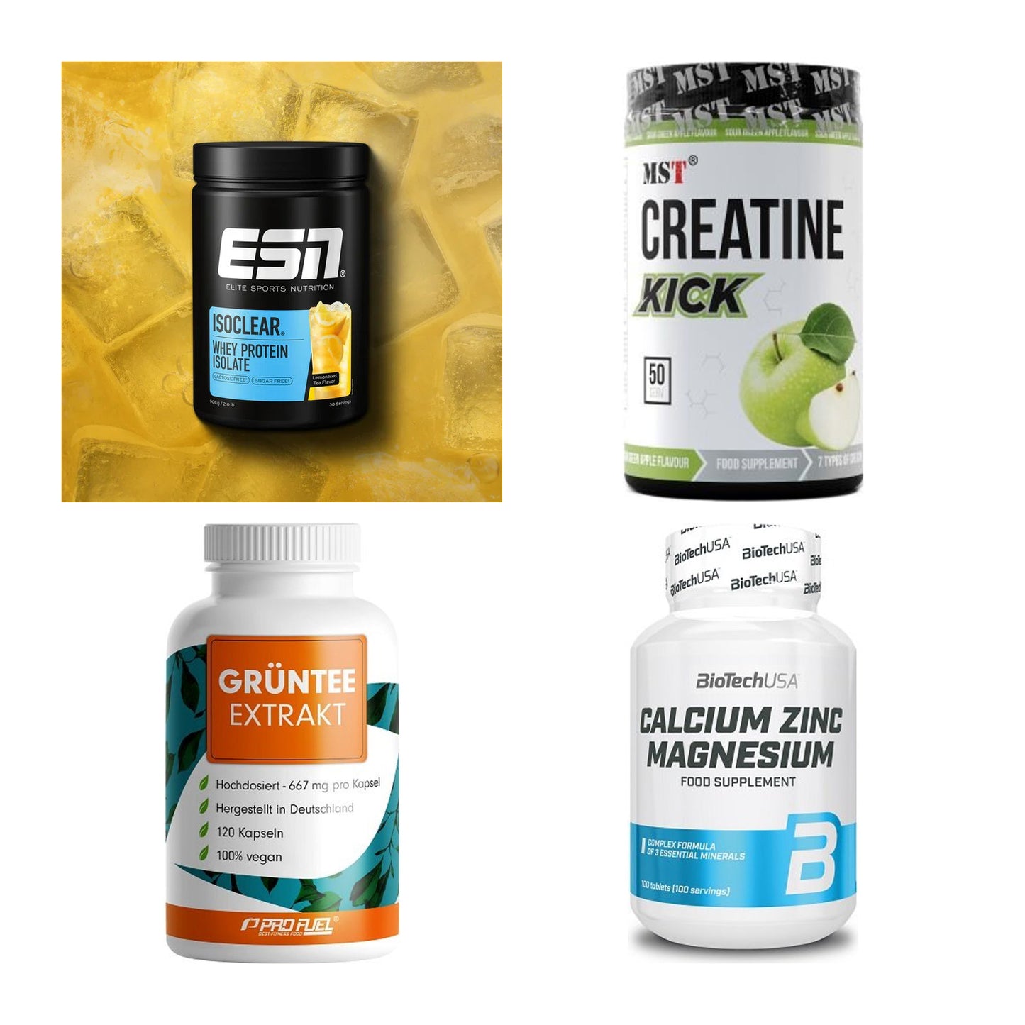 Wettkampfvorbereitung: ESN ISOCLEAR + MST Creatine + 2 weitere – alle enthaltenen Artikel