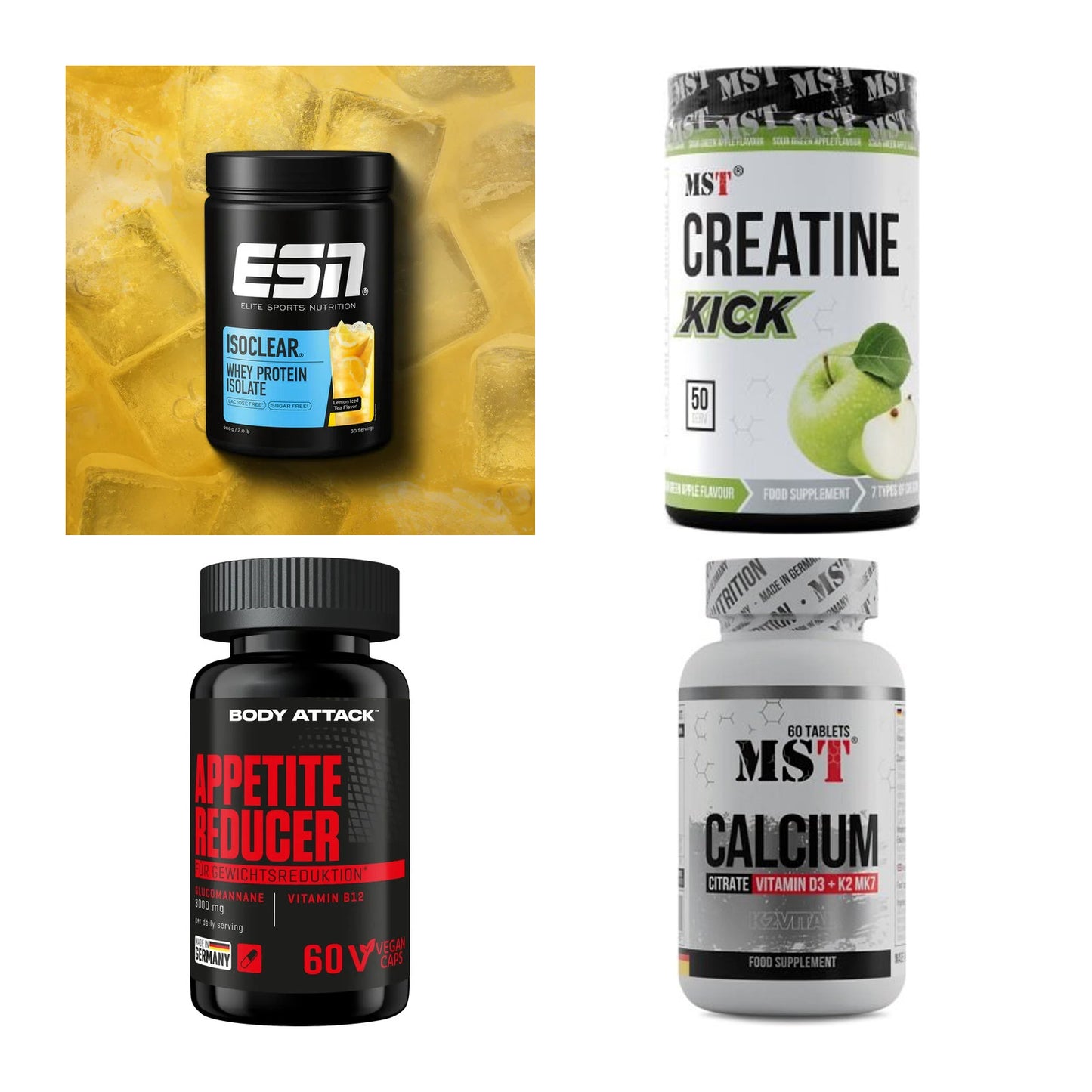 Wettkampfvorbereitung: ESN ISOCLEAR + MST Creatine + 2 weitere – alle enthaltenen Artikel