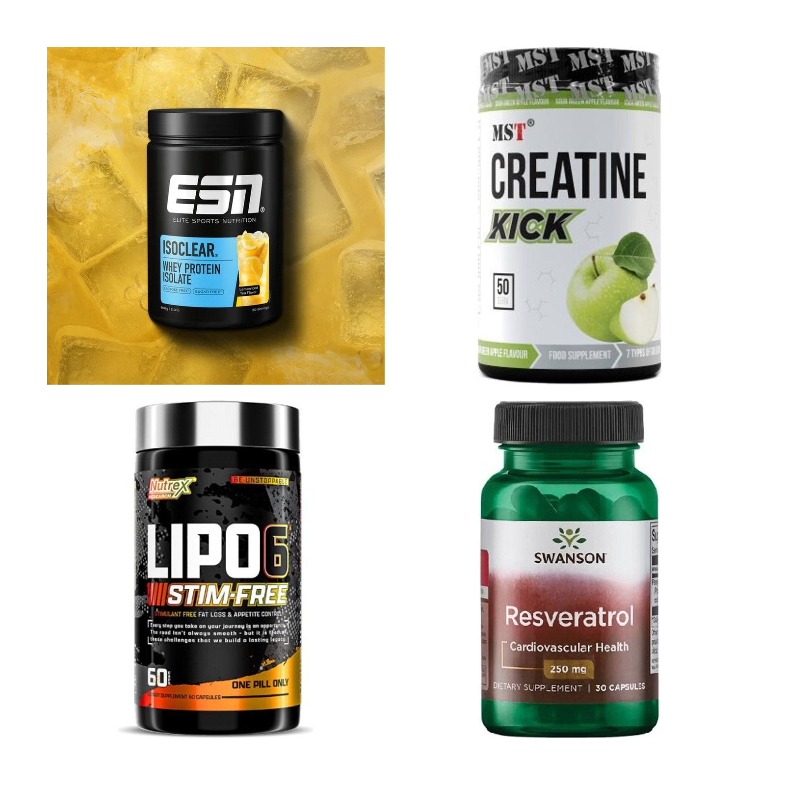 Wettkampfvorbereitung: ESN ISOCLEAR + MST Creatine + 2 weitere – alle enthaltenen Artikel