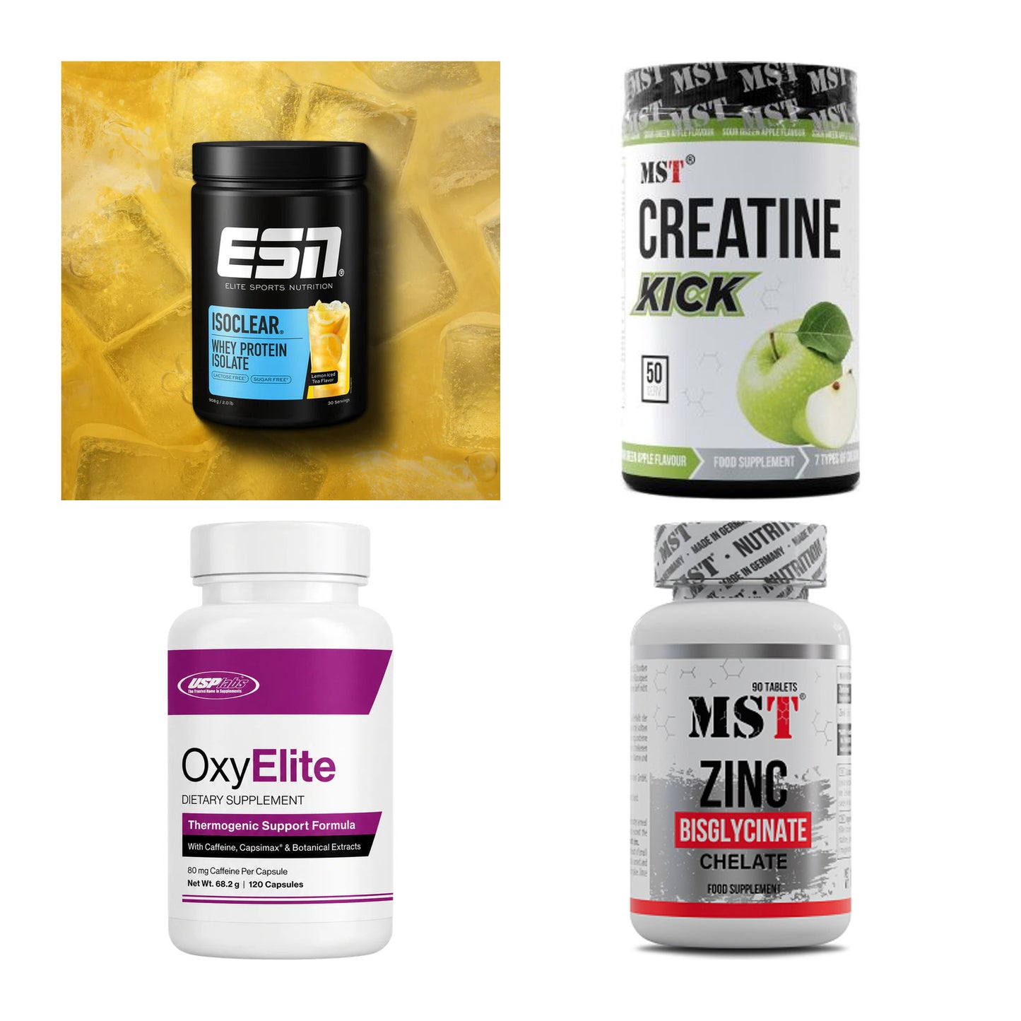 Wettkampfvorbereitung: ESN ISOCLEAR + MST Creatine + 2 weitere – alle enthaltenen Artikel