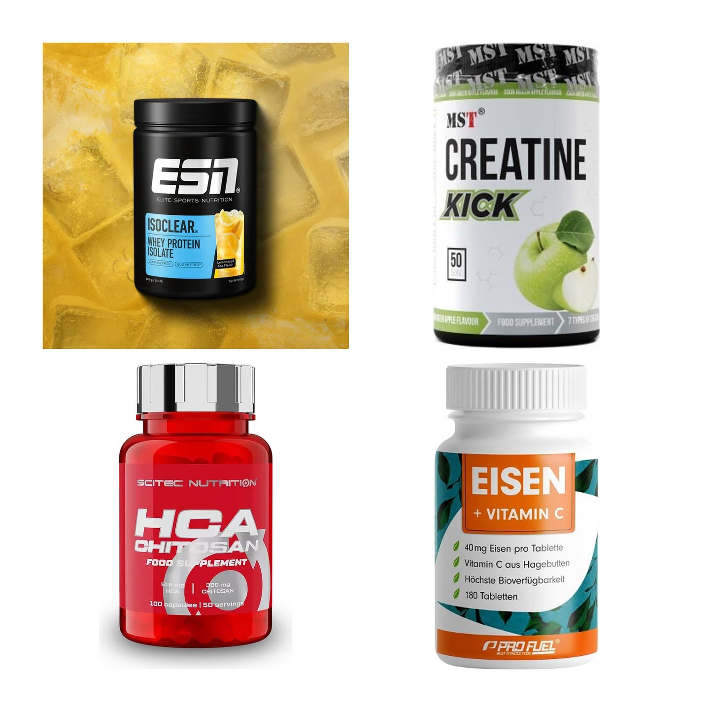 Wettkampfvorbereitung: ESN ISOCLEAR + MST Creatine + 2 weitere – alle enthaltenen Artikel