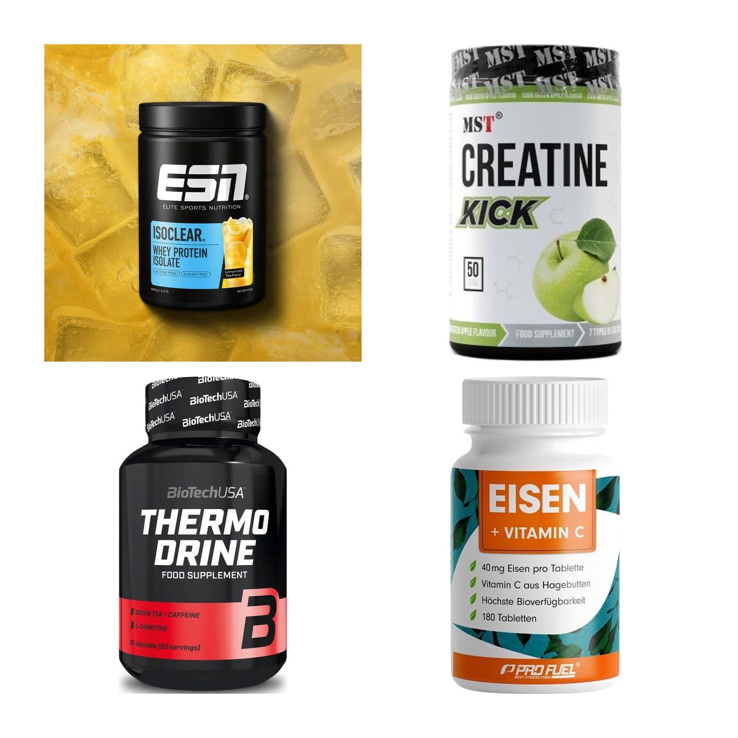 Wettkampfvorbereitung: ESN ISOCLEAR + MST Creatine + 2 weitere – alle enthaltenen Artikel