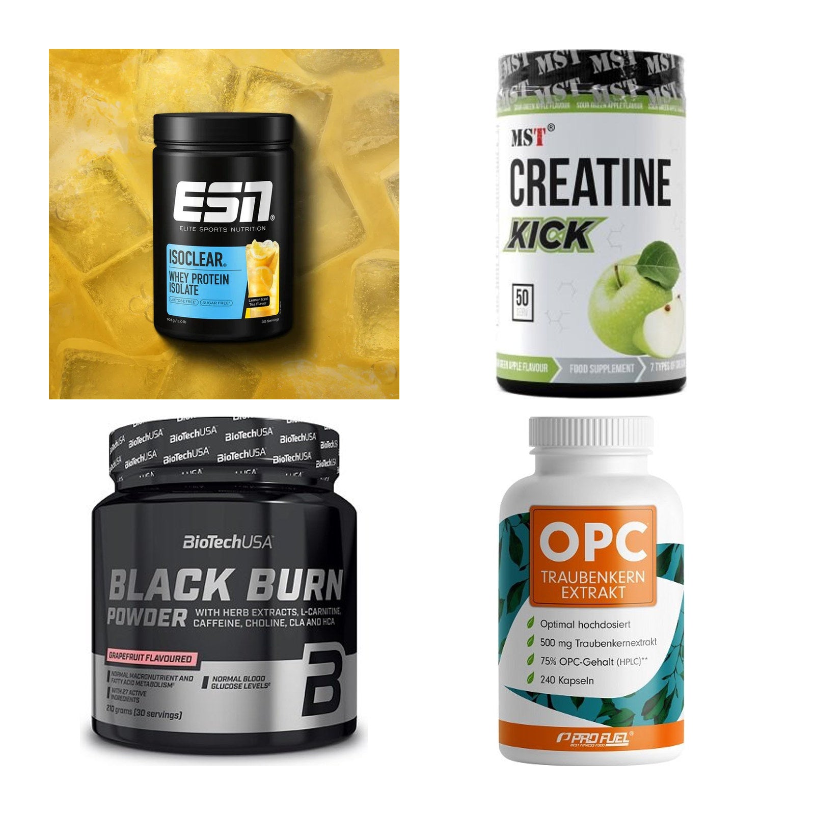 Wettkampfvorbereitung: ESN ISOCLEAR + MST Creatine + 2 weitere – alle enthaltenen Artikel