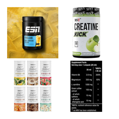Wettkampfvorbereitung: ESN ISOCLEAR + MST Creatine + 2 weitere – alle enthaltenen Artikel