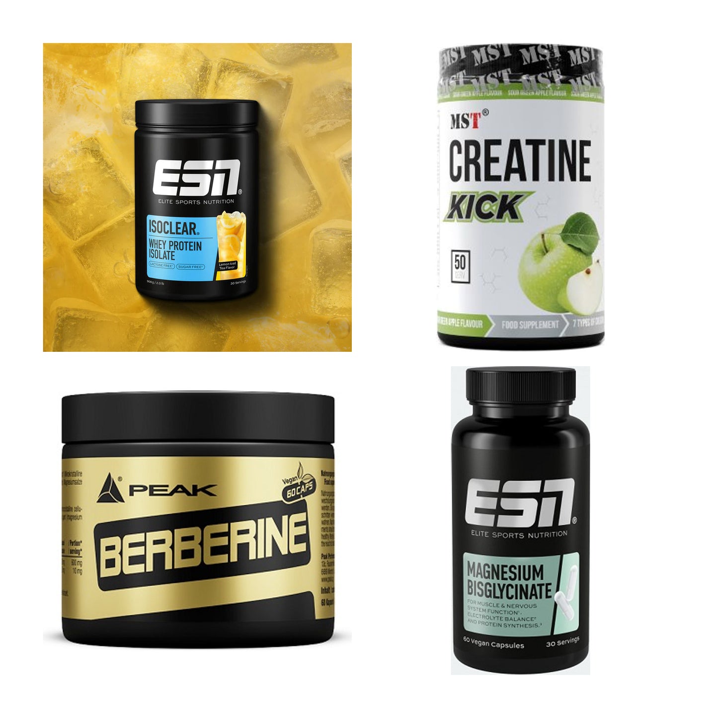 Wettkampfvorbereitung: ESN ISOCLEAR + MST Creatine + 2 weitere – alle enthaltenen Artikel