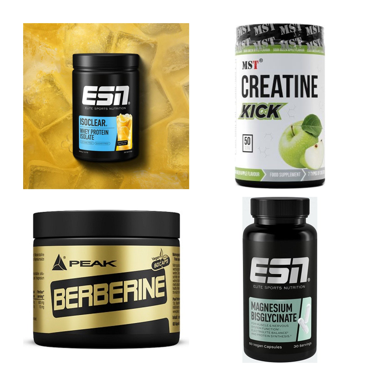 Wettkampfvorbereitung: ESN ISOCLEAR + MST Creatine + 2 weitere – alle enthaltenen Artikel
