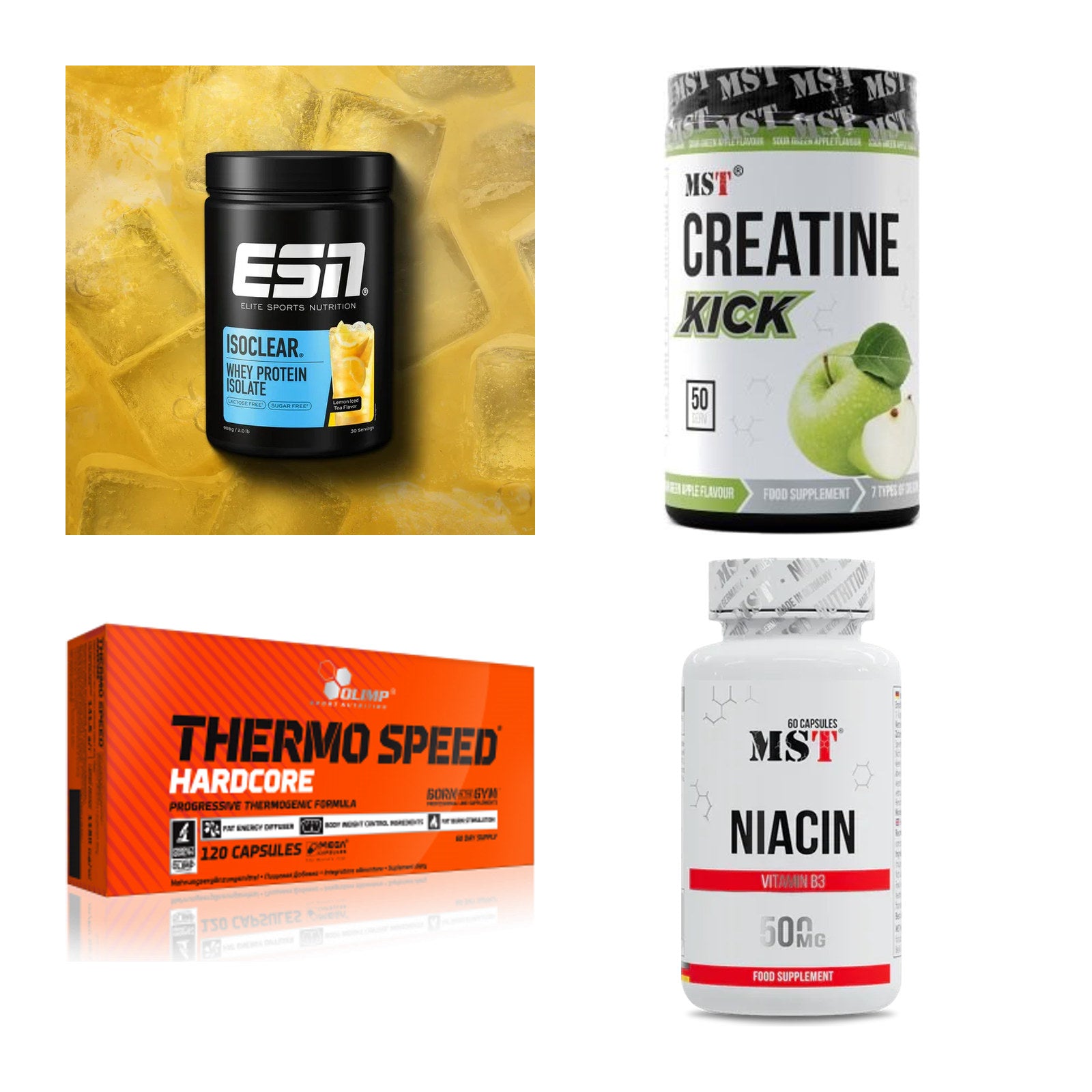 Wettkampfvorbereitung: ESN ISOCLEAR + MST Creatine + 2 weitere – alle enthaltenen Artikel