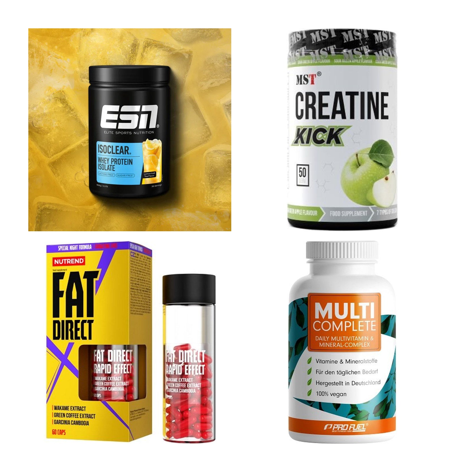 Wettkampfvorbereitung: ESN ISOCLEAR + MST Creatine + 2 weitere – alle enthaltenen Artikel