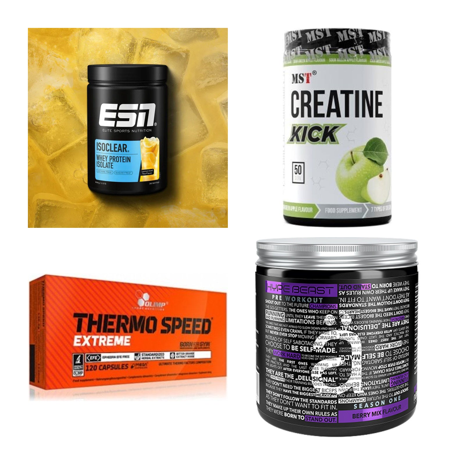 Wettkampfvorbereitung: ESN ISOCLEAR + MST Creatine + 2 weitere – alle enthaltenen Artikel