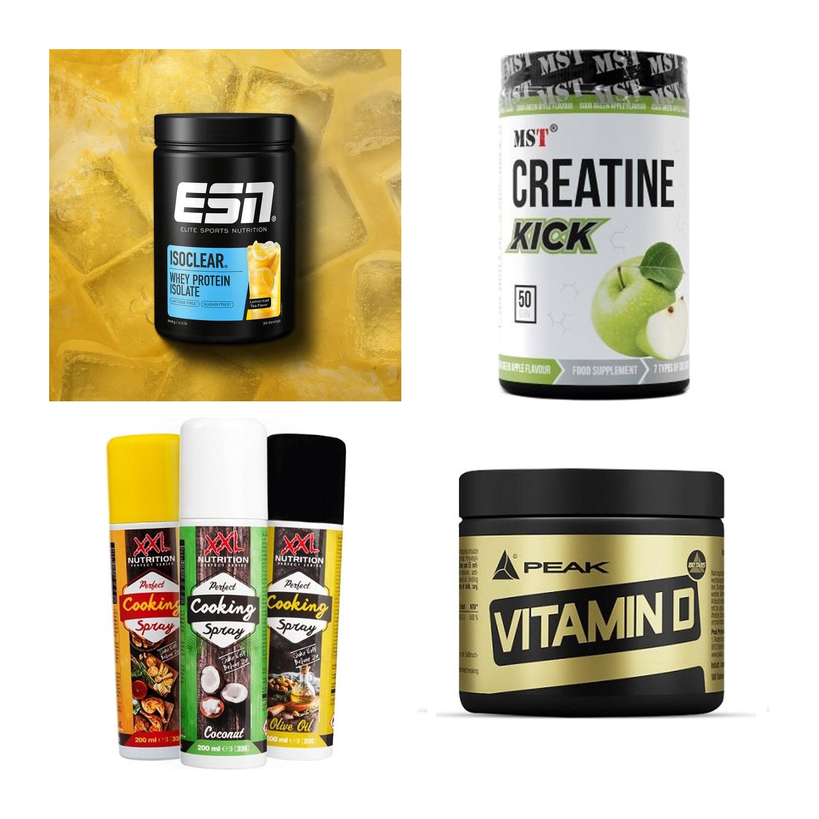 Wettkampfvorbereitung: ESN ISOCLEAR + MST Creatine + 2 weitere – alle enthaltenen Artikel