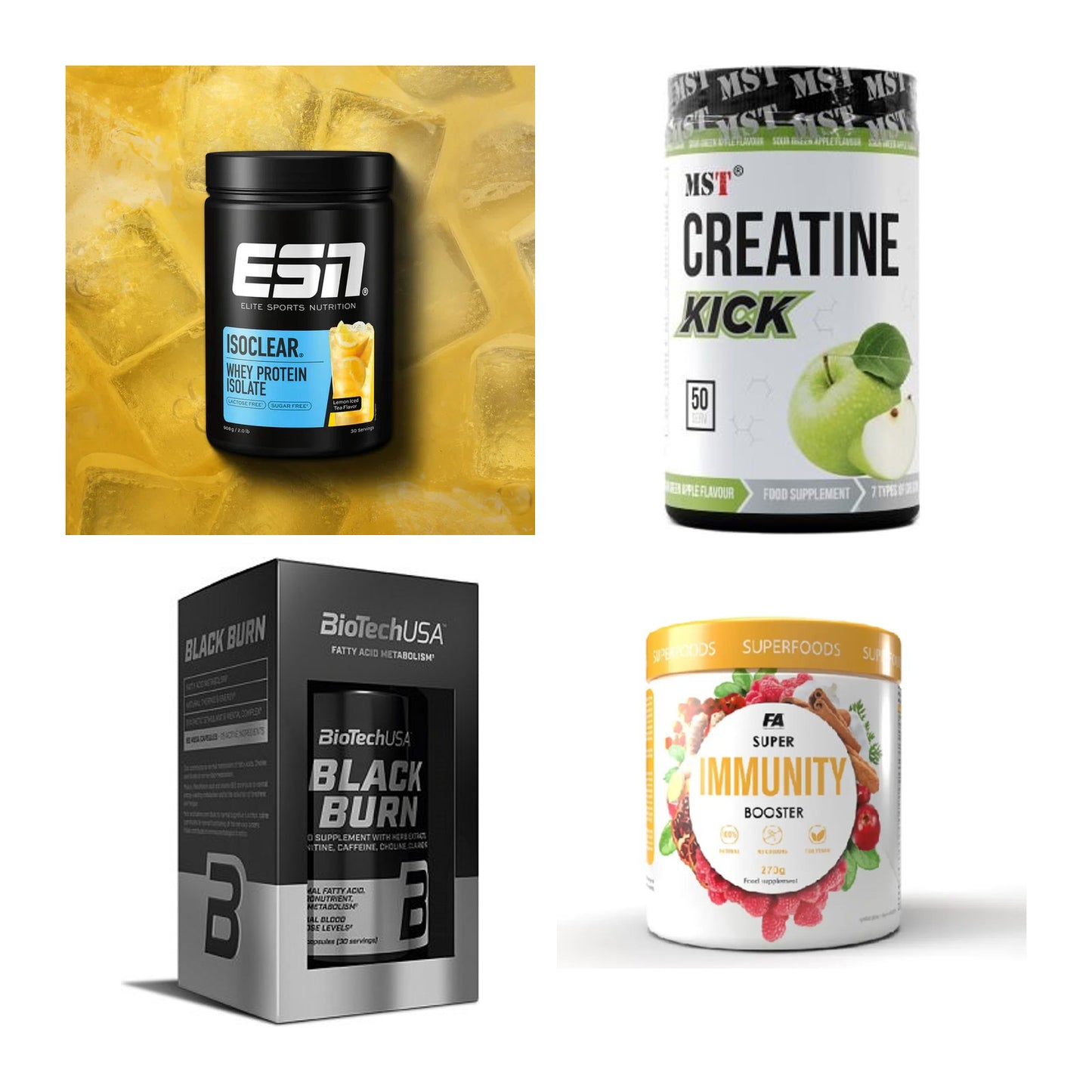 Wettkampfvorbereitung: ESN ISOCLEAR + MST Creatine + 2 weitere – alle enthaltenen Artikel