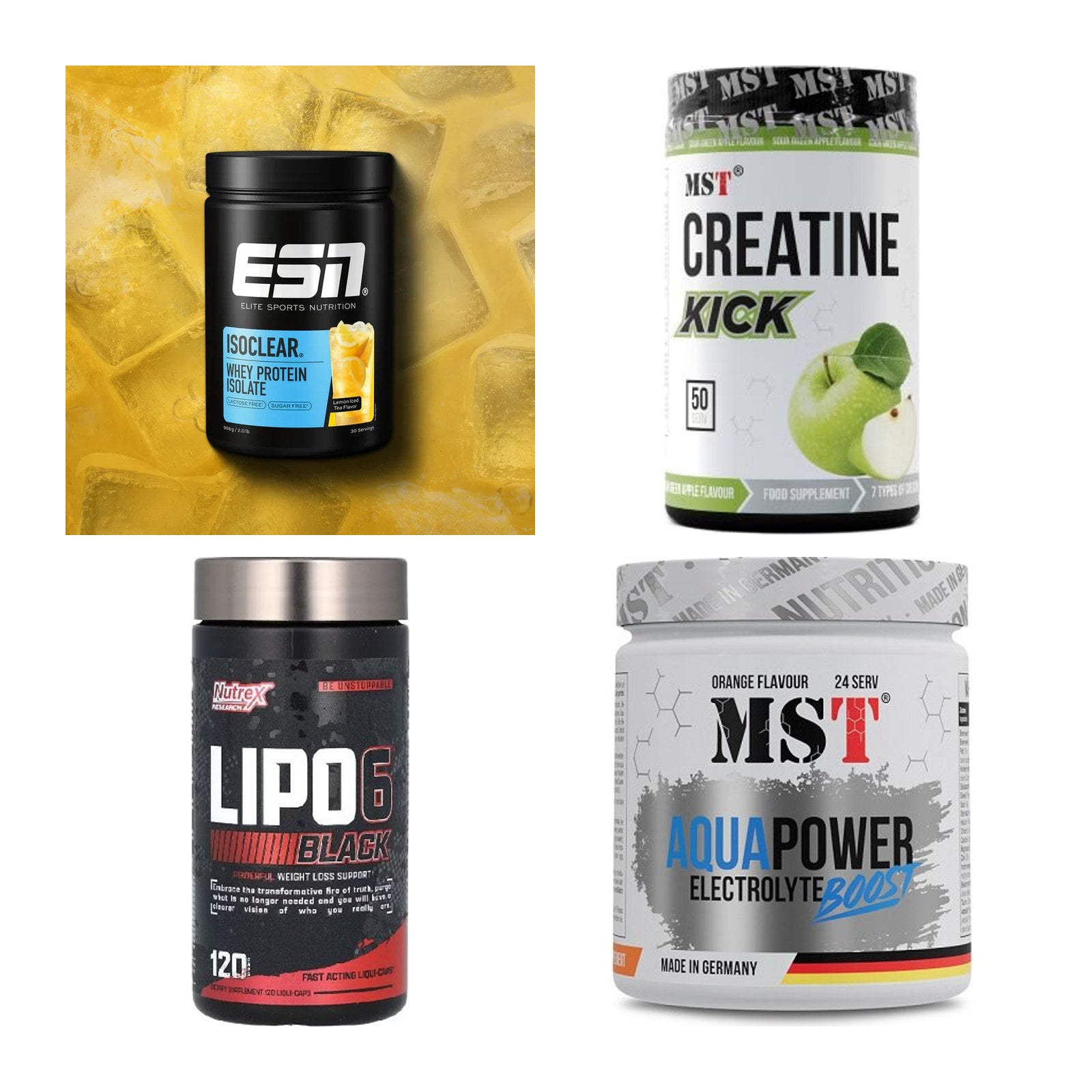 Wettkampfvorbereitung: ESN ISOCLEAR + MST Creatine + 2 weitere – alle enthaltenen Artikel