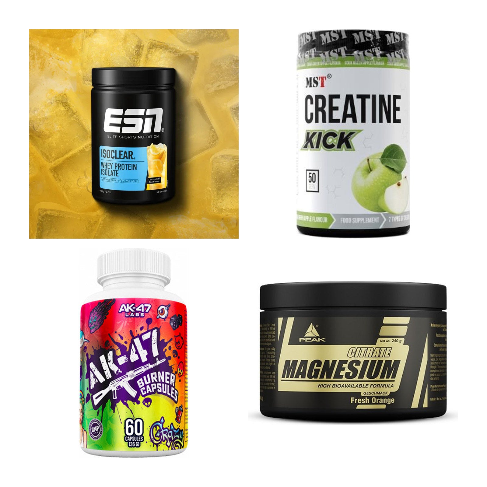 Wettkampfvorbereitung: ESN ISOCLEAR + MST Creatine + 2 weitere – alle enthaltenen Artikel