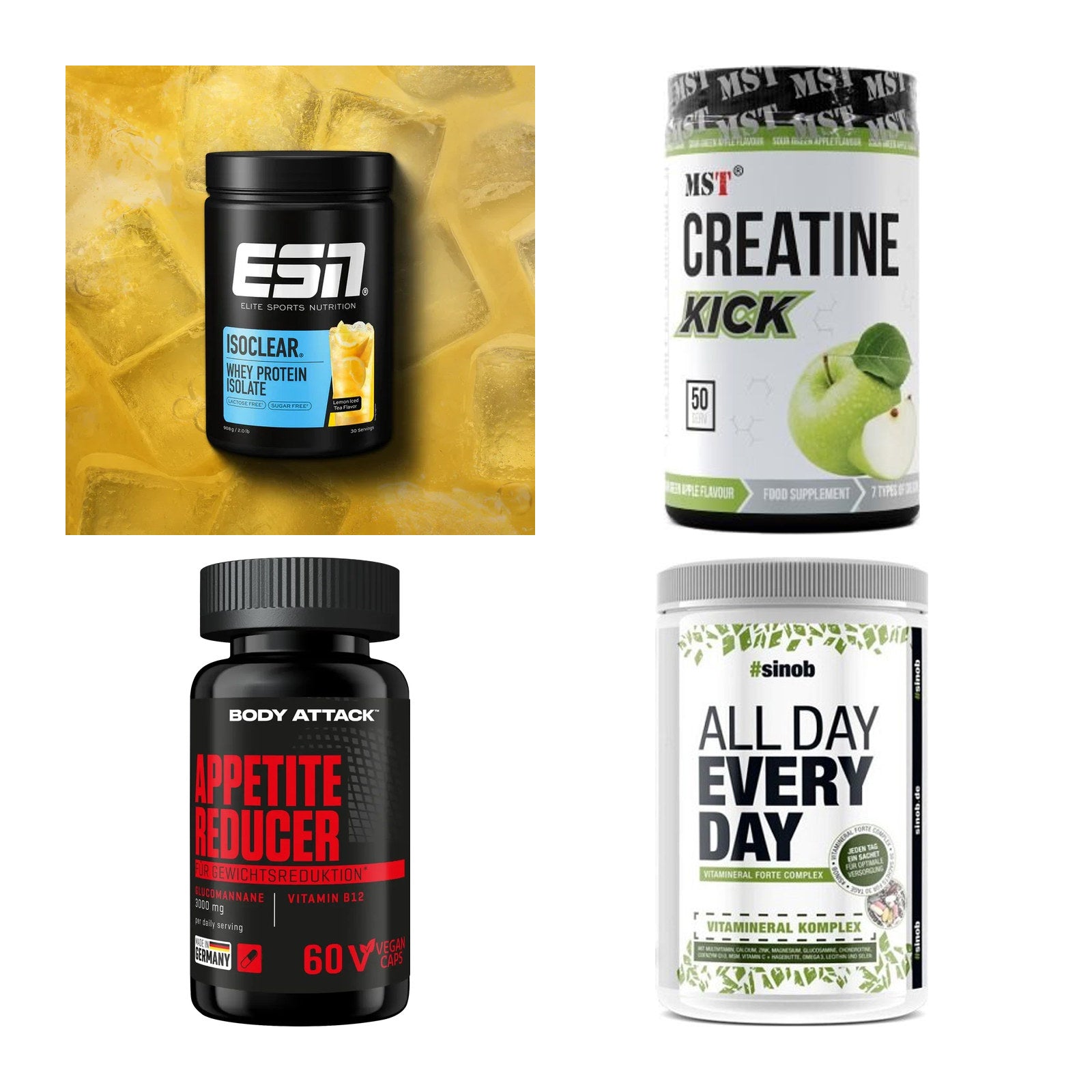 Wettkampfvorbereitung: ESN ISOCLEAR + MST Creatine + 2 weitere – alle enthaltenen Artikel