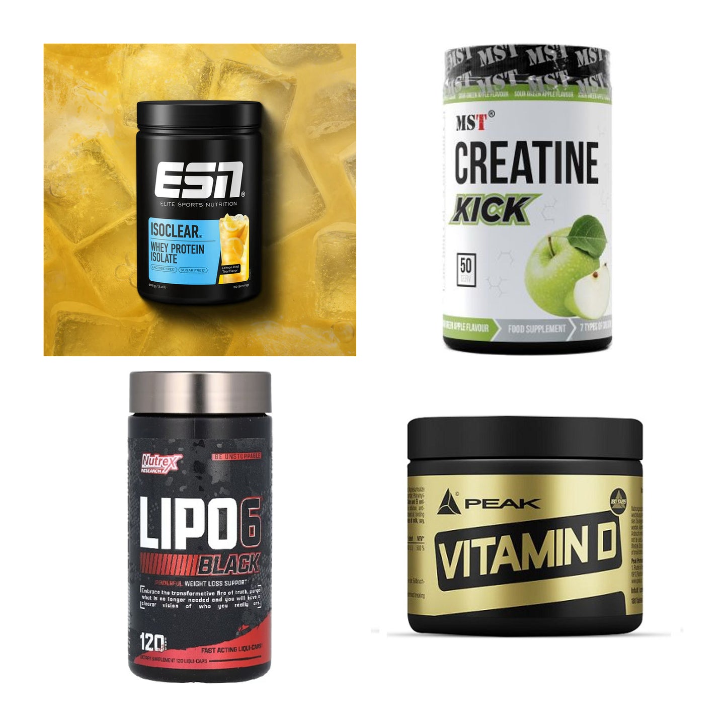 Wettkampfvorbereitung: ESN ISOCLEAR + MST Creatine + 2 weitere – alle enthaltenen Artikel