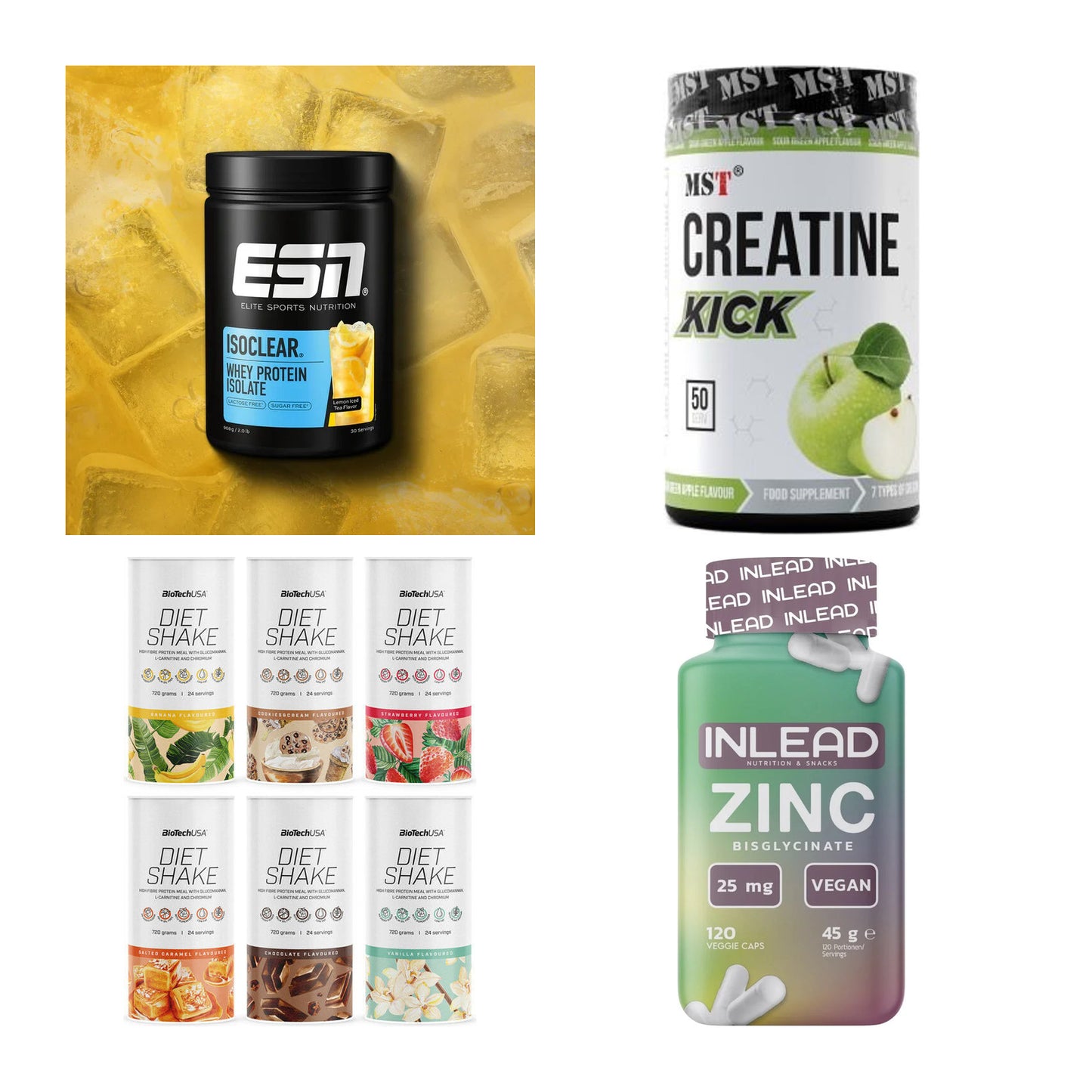 Wettkampfvorbereitung: ESN ISOCLEAR + MST Creatine + 2 weitere – alle enthaltenen Artikel