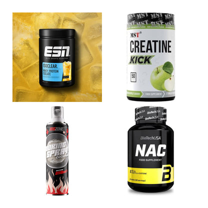 Wettkampfvorbereitung: ESN ISOCLEAR + MST Creatine + 2 weitere – alle enthaltenen Artikel