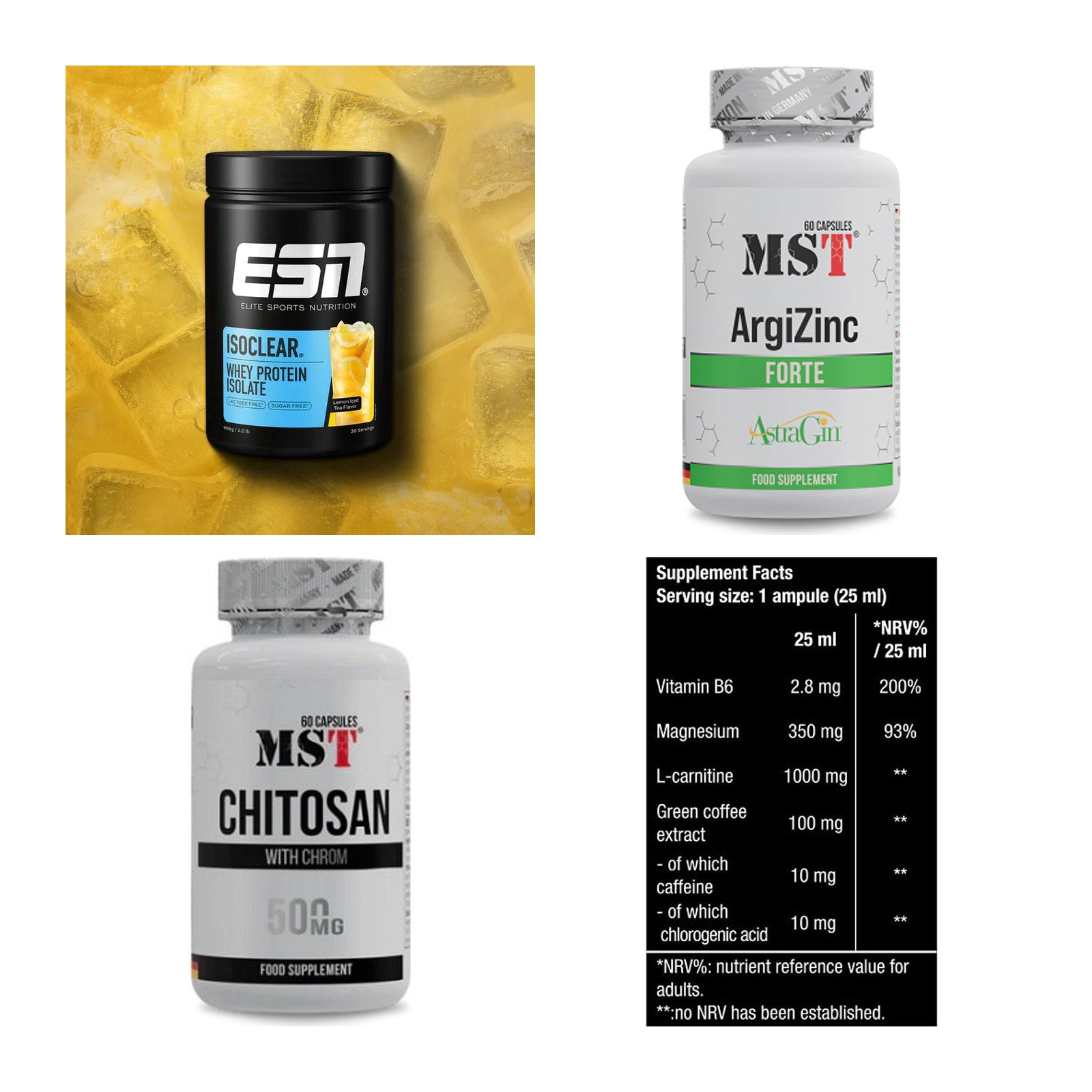 Wettkampfvorbereitung: ESN ISOCLEAR + MST ArgiZinc + 2 weitere – alle enthaltenen Artikel