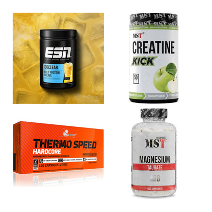 Wettkampfvorbereitung: ESN ISOCLEAR + MST Creatine + 2 weitere – alle enthaltenen Artikel