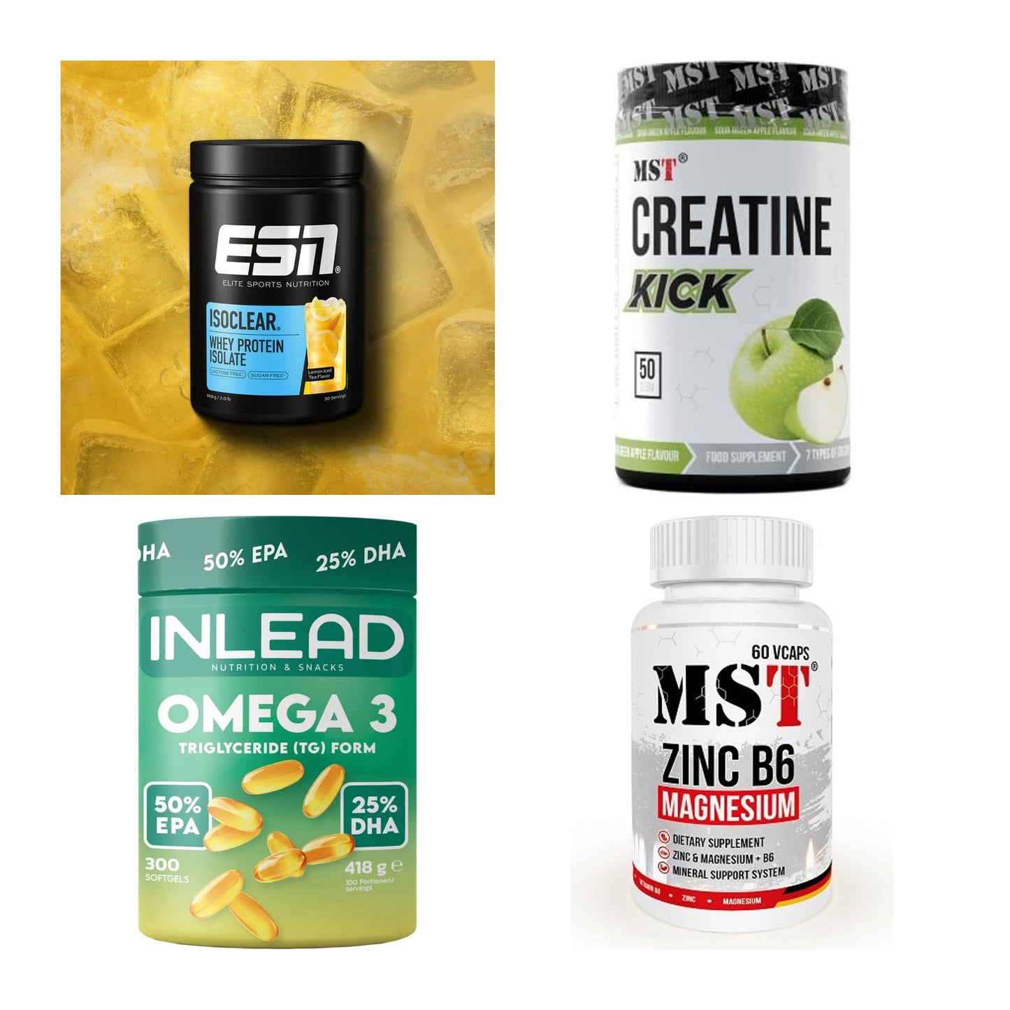 Wettkampfvorbereitung: ESN ISOCLEAR + MST Creatine + 2 weitere – alle enthaltenen Artikel