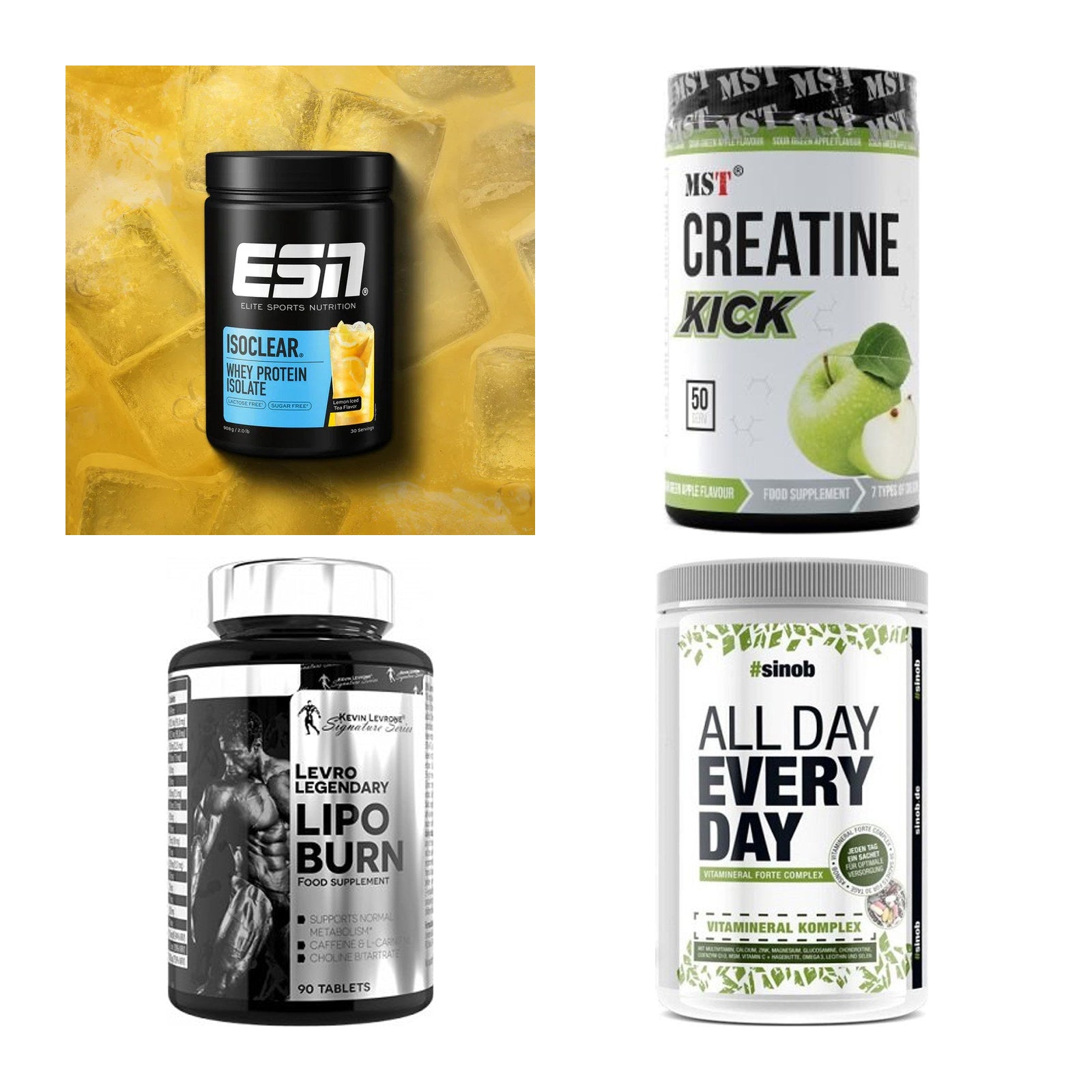 Wettkampfvorbereitung: ESN ISOCLEAR + MST Creatine + 2 weitere – alle enthaltenen Artikel