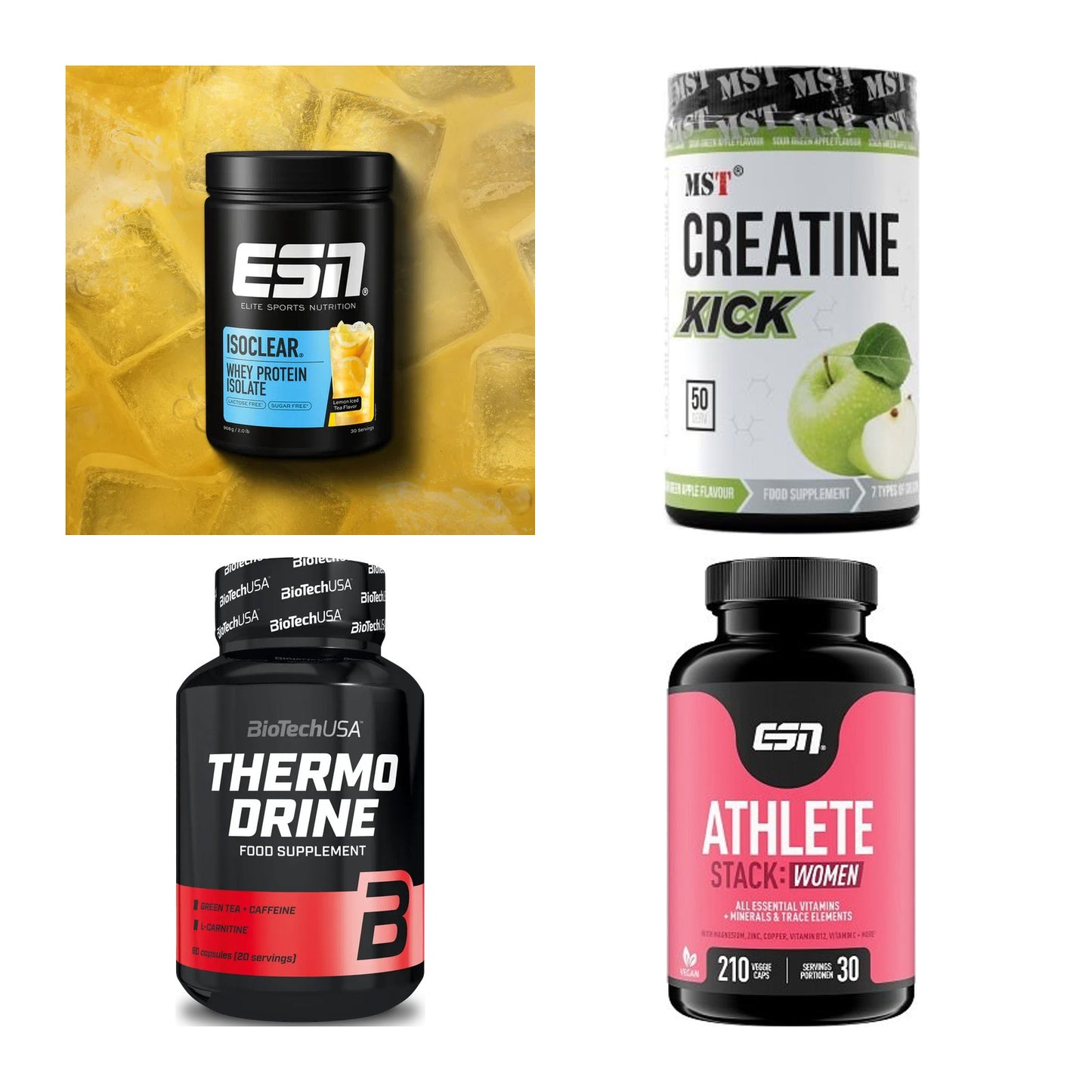 Wettkampfvorbereitung: ESN ISOCLEAR + MST Creatine + 2 weitere – alle enthaltenen Artikel
