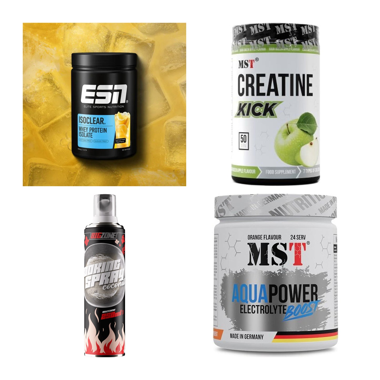 Wettkampfvorbereitung: ESN ISOCLEAR + MST Creatine + 2 weitere – alle enthaltenen Artikel