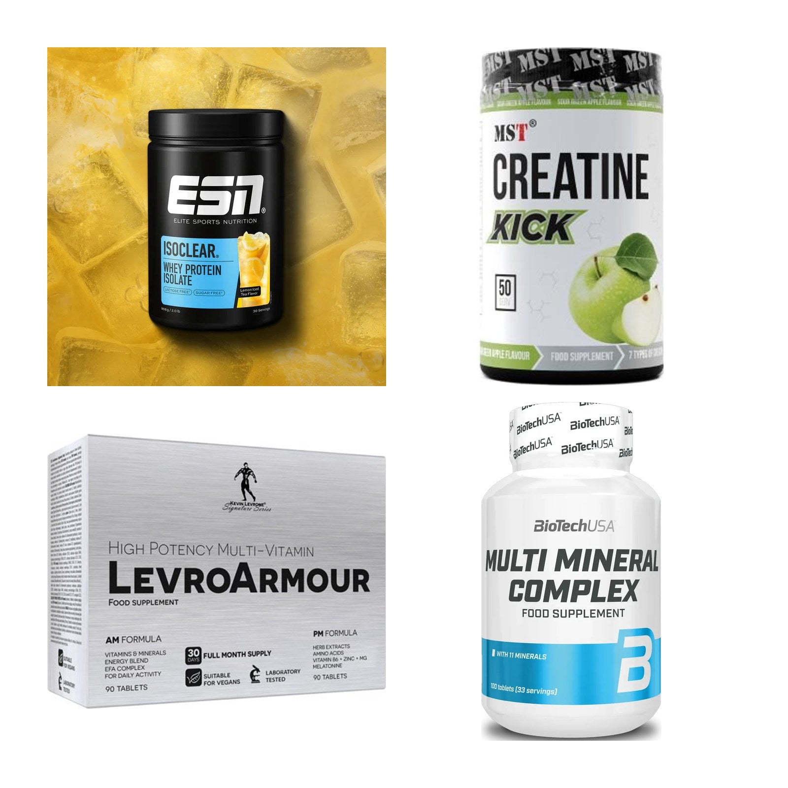 Wettkampfvorbereitung: ESN ISOCLEAR + MST Creatine + 2 weitere – alle enthaltenen Artikel