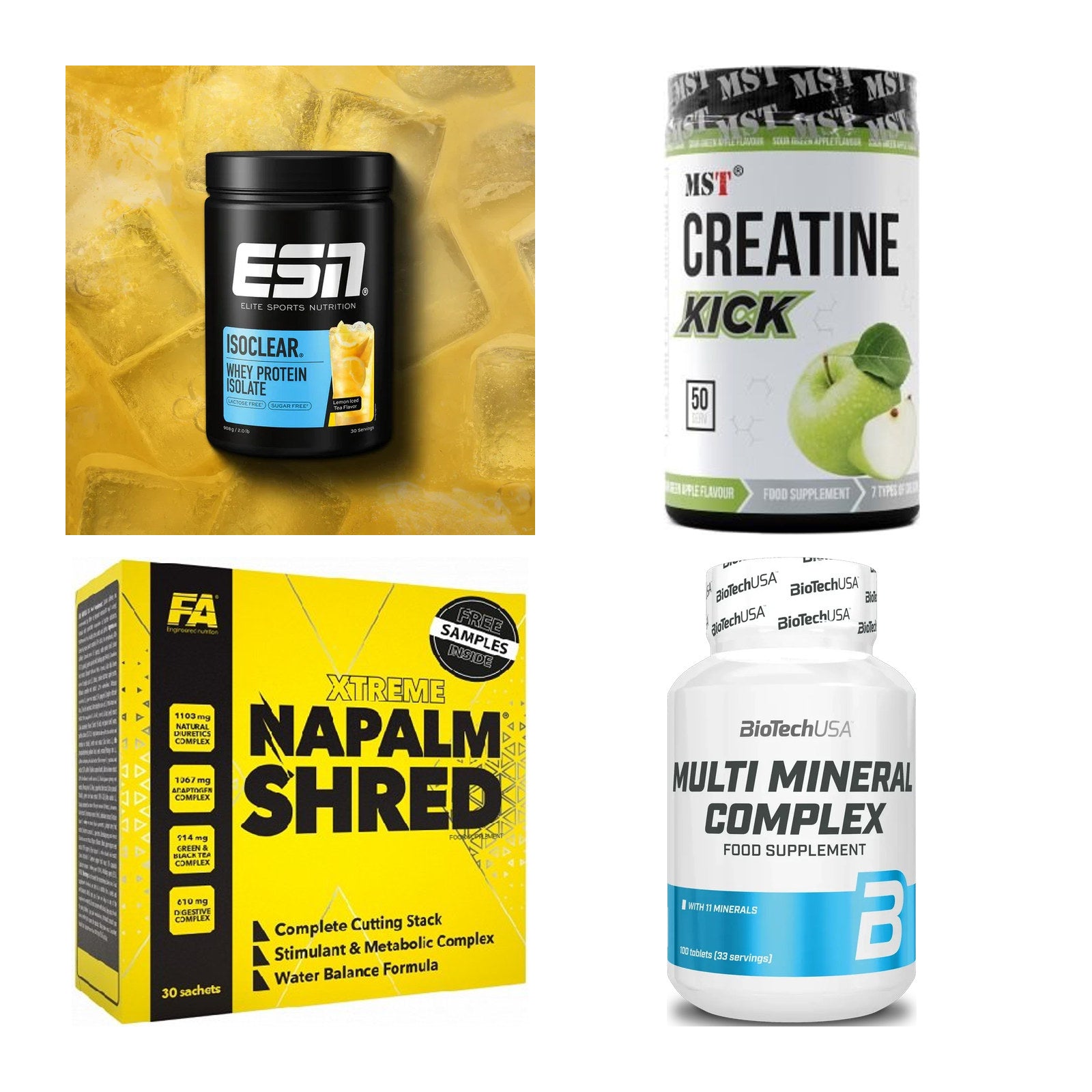 Wettkampfvorbereitung: ESN ISOCLEAR + MST Creatine + 2 weitere – alle enthaltenen Artikel