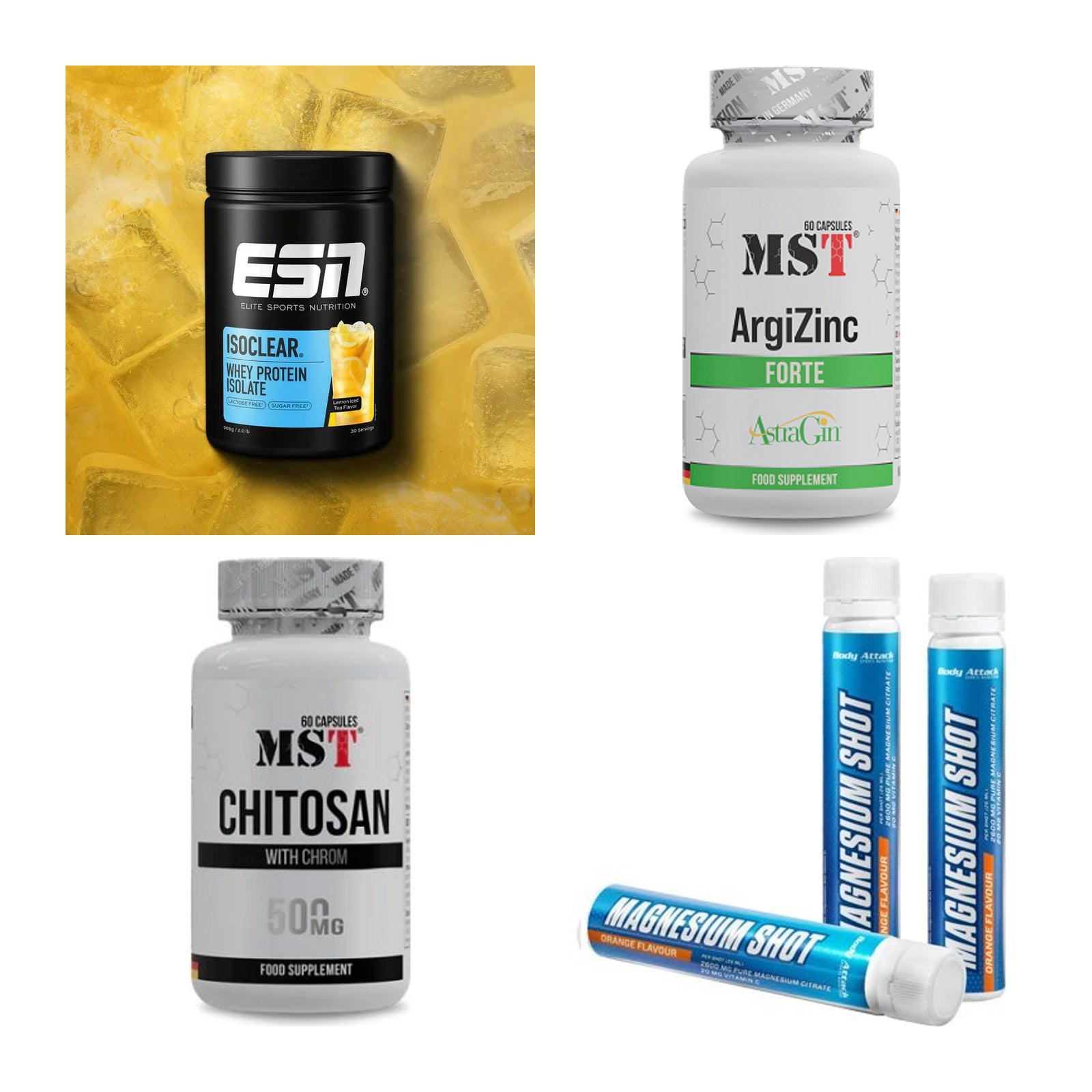Wettkampfvorbereitung: ESN ISOCLEAR + MST ArgiZinc + 2 weitere – alle enthaltenen Artikel