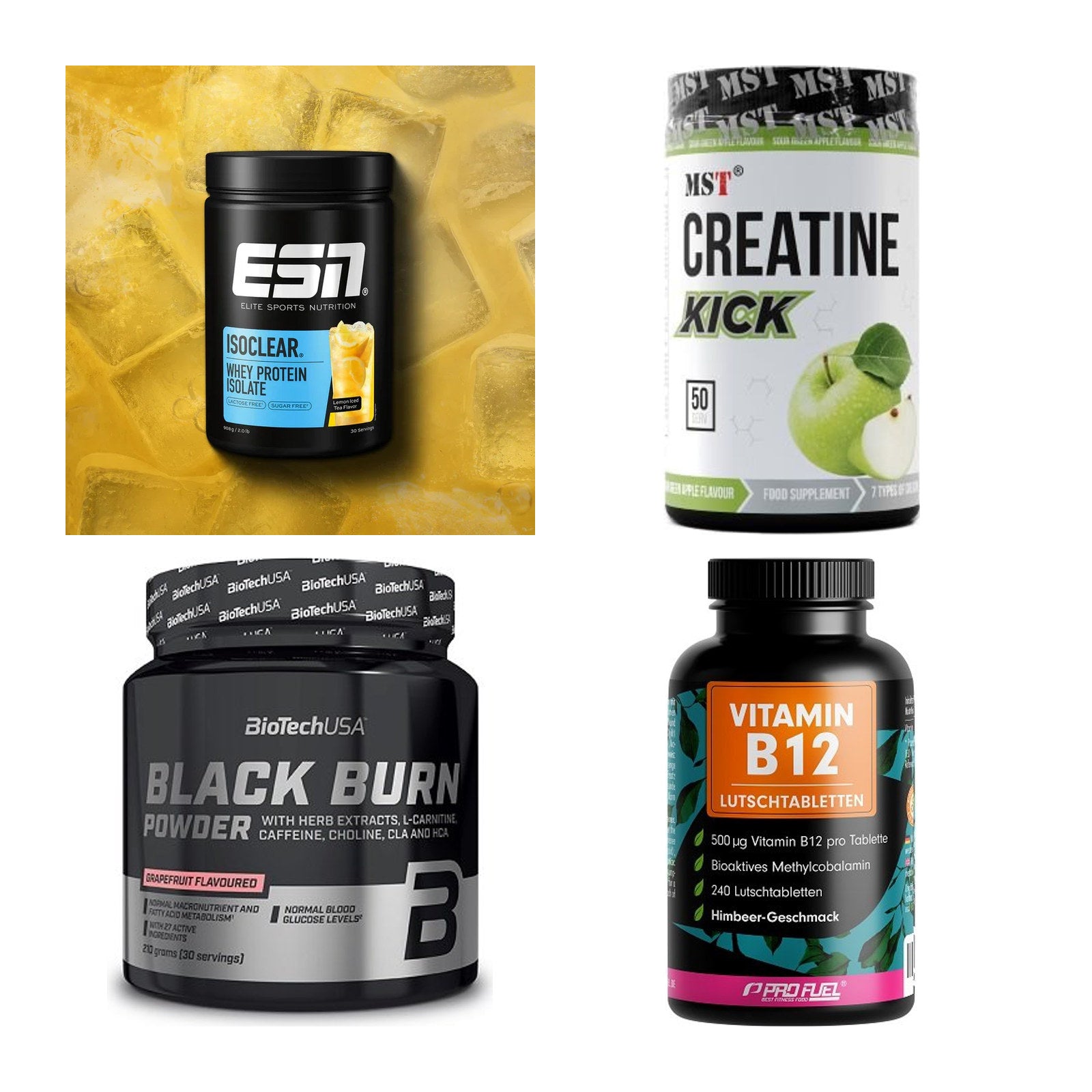 Wettkampfvorbereitung: ESN ISOCLEAR + MST Creatine + 2 weitere – alle enthaltenen Artikel