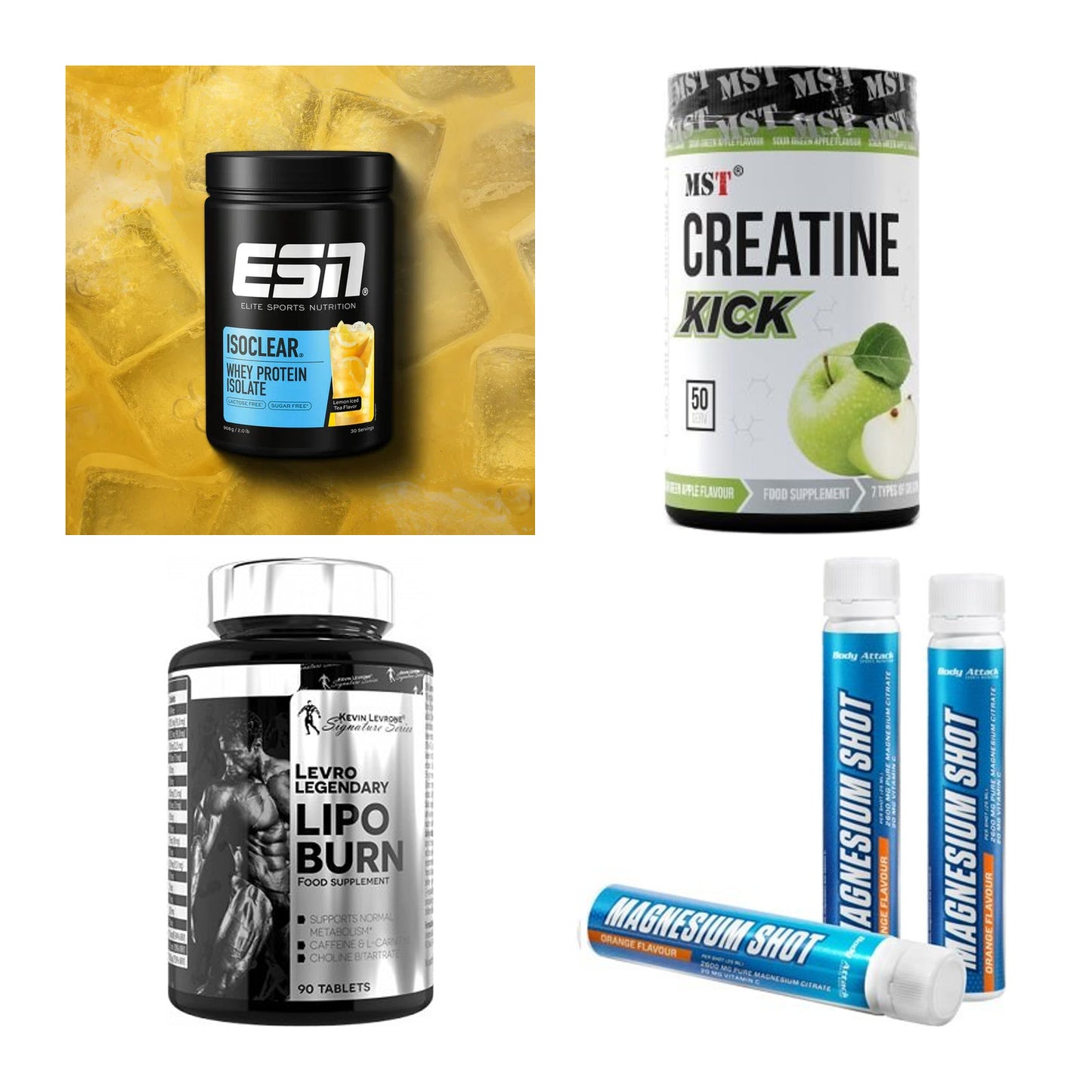 Wettkampfvorbereitung: ESN ISOCLEAR + MST Creatine + 2 weitere – alle enthaltenen Artikel