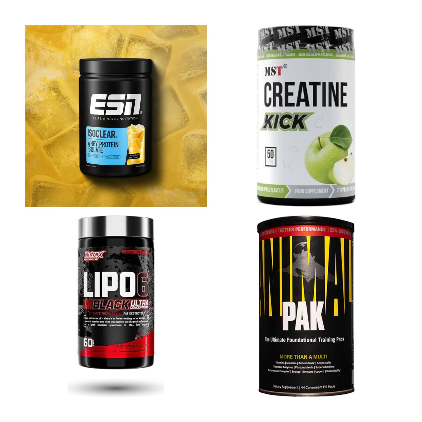 Wettkampfvorbereitung: ESN ISOCLEAR + MST Creatine + 2 weitere – alle enthaltenen Artikel