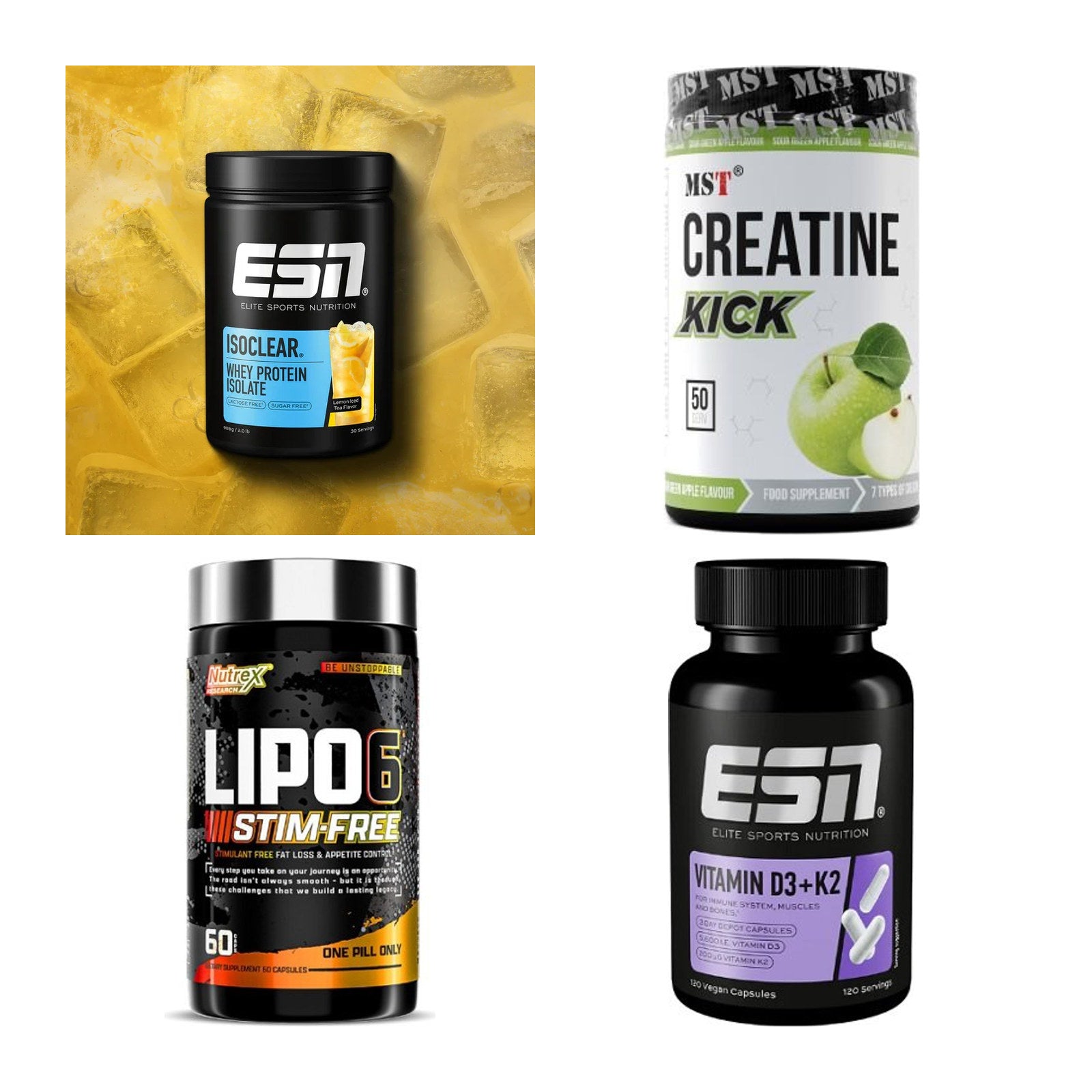 Wettkampfvorbereitung: ESN ISOCLEAR + MST Creatine + 2 weitere – alle enthaltenen Artikel