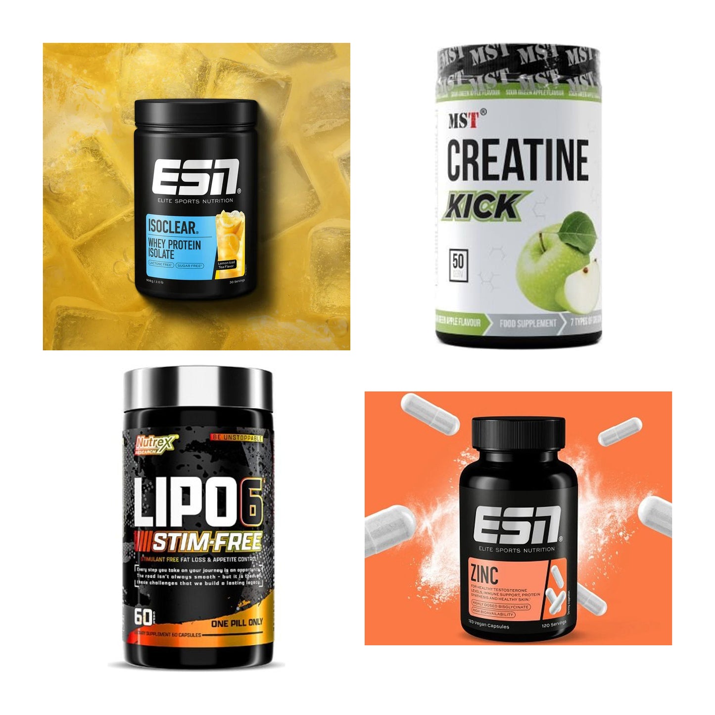 Wettkampfvorbereitung: ESN ISOCLEAR + MST Creatine + 2 weitere – alle enthaltenen Artikel