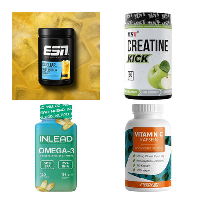 Wettkampfvorbereitung: ESN ISOCLEAR + MST Creatine + 2 weitere – alle enthaltenen Artikel