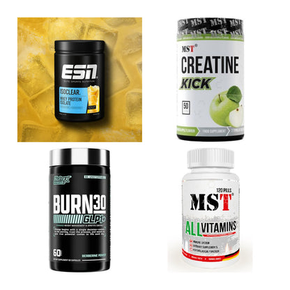Wettkampfvorbereitung: ESN ISOCLEAR + MST Creatine + 2 weitere – alle enthaltenen Artikel