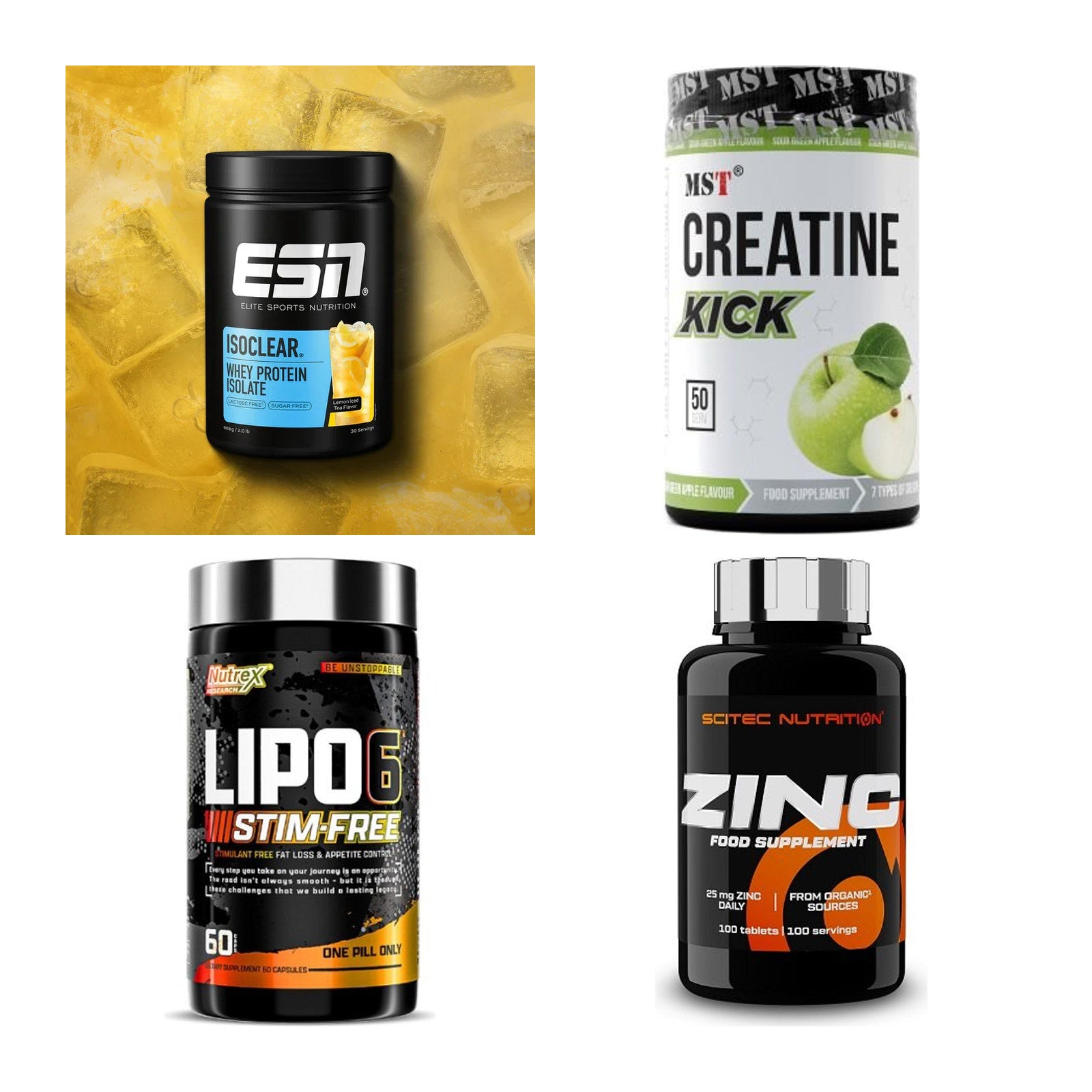 Wettkampfvorbereitung: ESN ISOCLEAR + MST Creatine + 2 weitere – alle enthaltenen Artikel