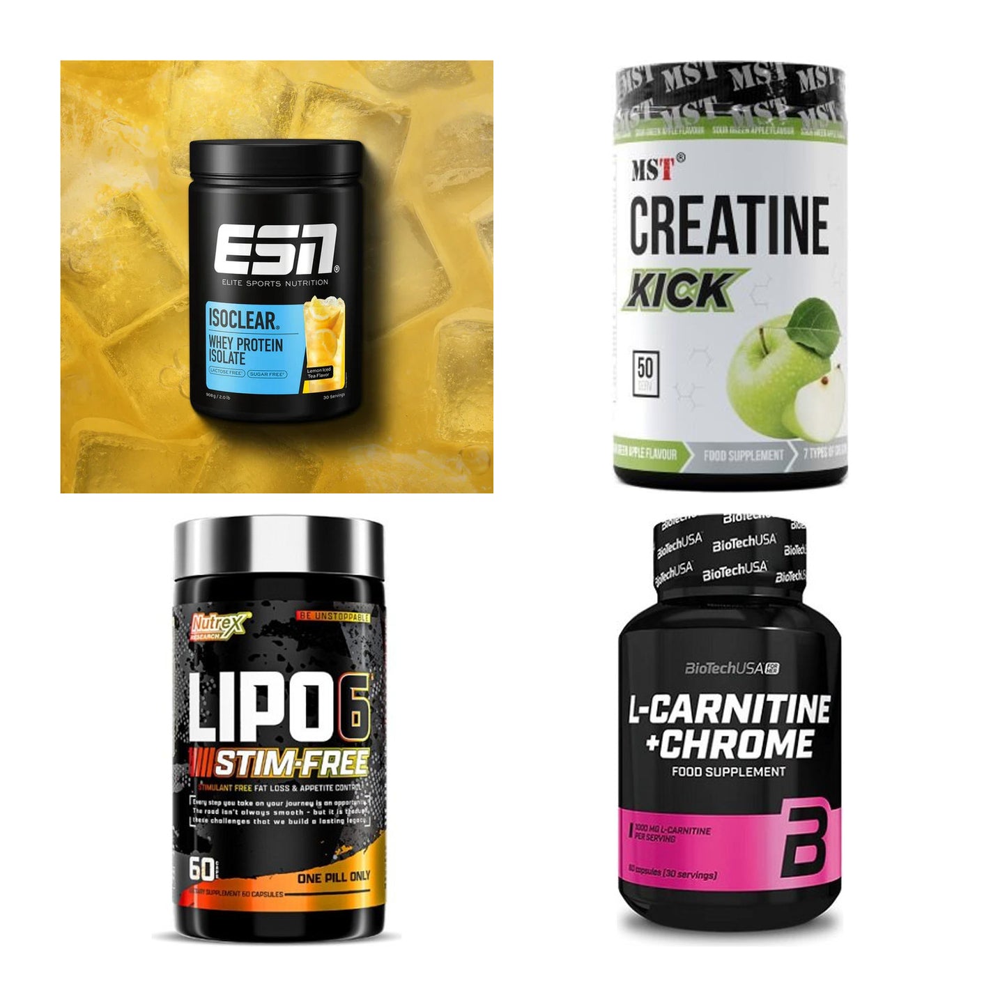 Wettkampfvorbereitung: ESN ISOCLEAR + MST Creatine + 2 weitere – alle enthaltenen Artikel