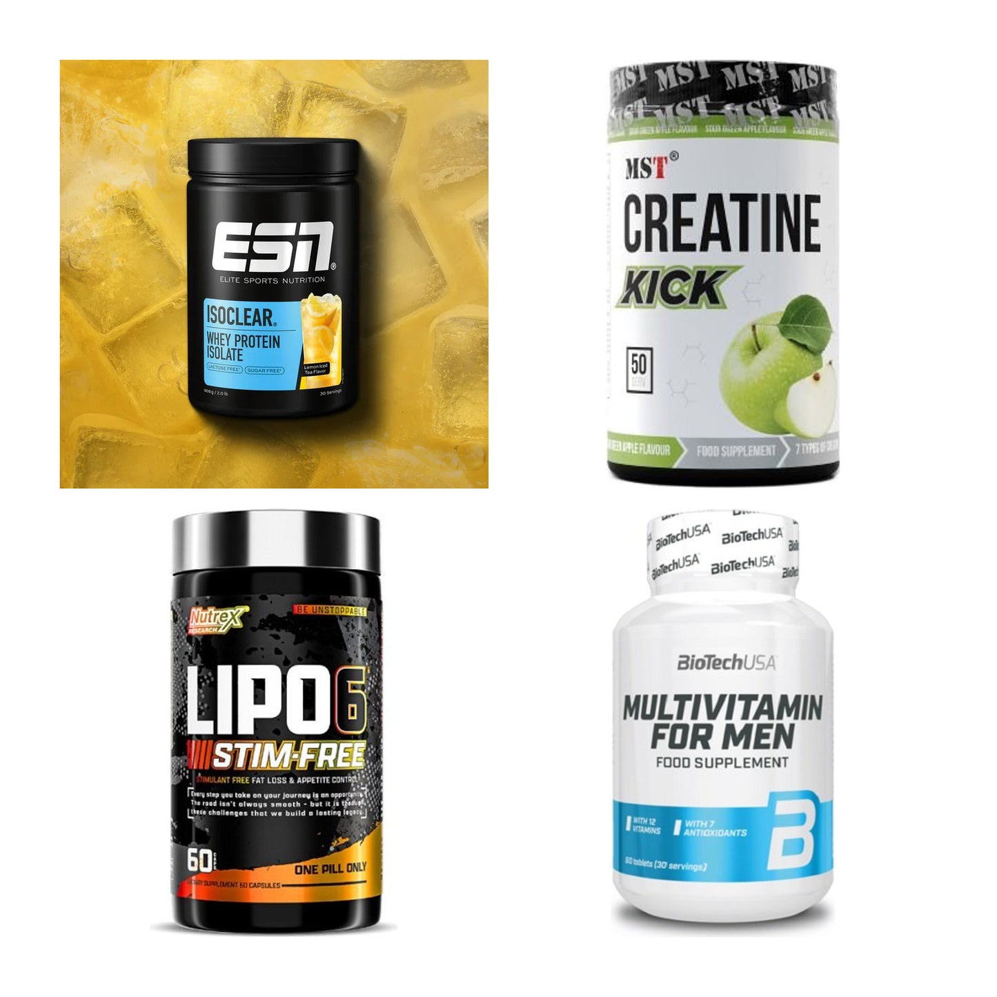 Wettkampfvorbereitung: ESN ISOCLEAR + MST Creatine + 2 weitere – alle enthaltenen Artikel