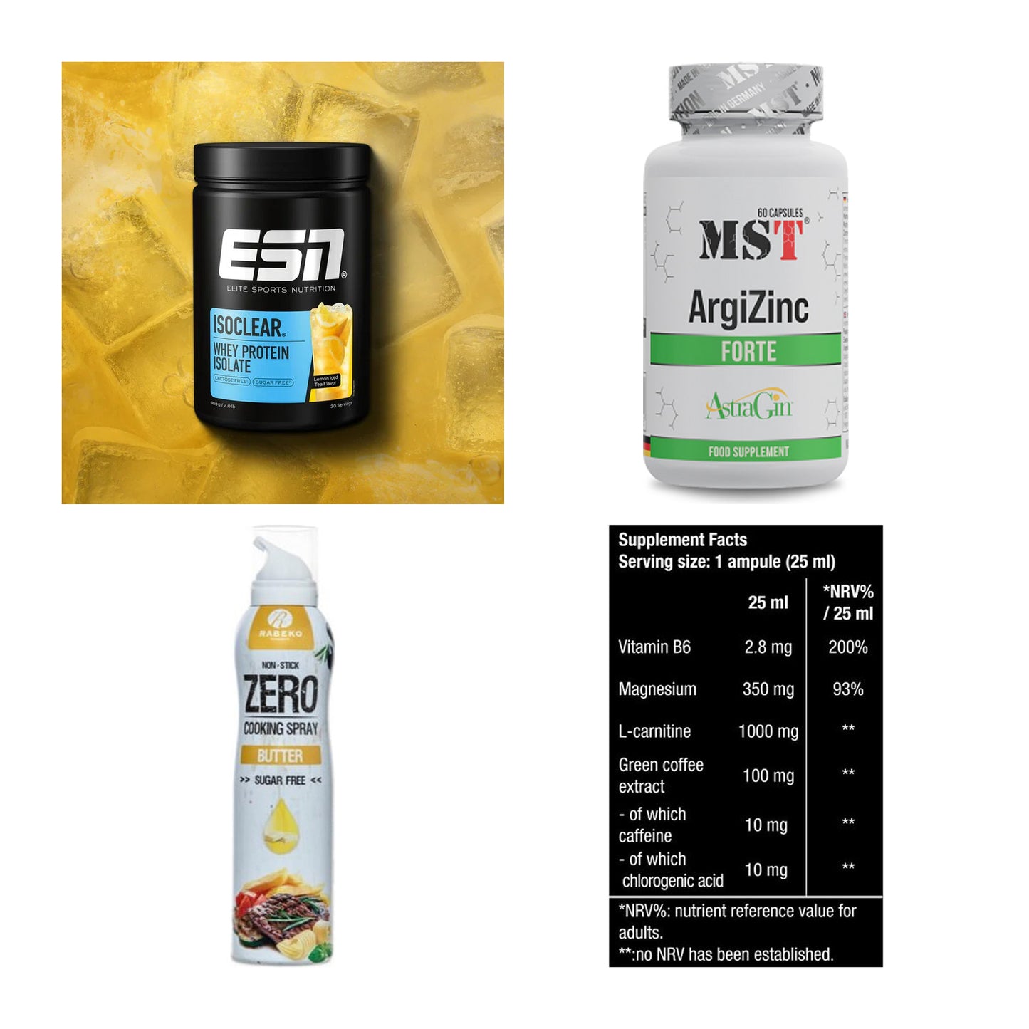 Wettkampfvorbereitung: ESN ISOCLEAR + MST ArgiZinc + 2 weitere – alle enthaltenen Artikel