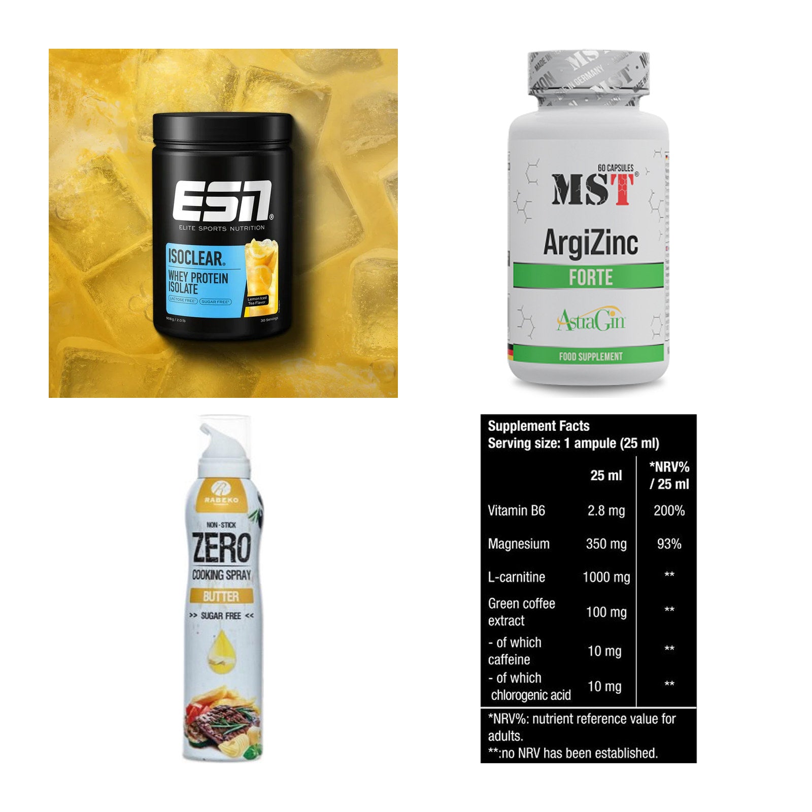 Wettkampfvorbereitung: ESN ISOCLEAR + MST ArgiZinc + 2 weitere – alle enthaltenen Artikel