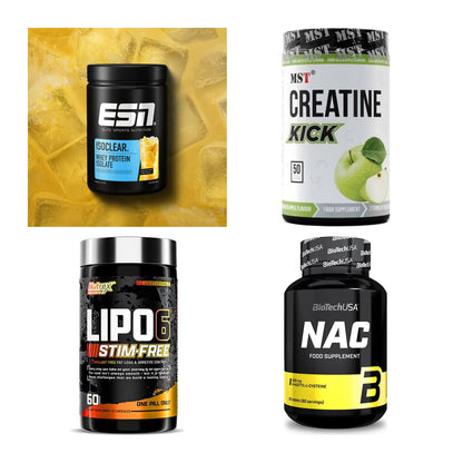 Wettkampfvorbereitung: ESN ISOCLEAR + MST Creatine + 2 weitere – alle enthaltenen Artikel